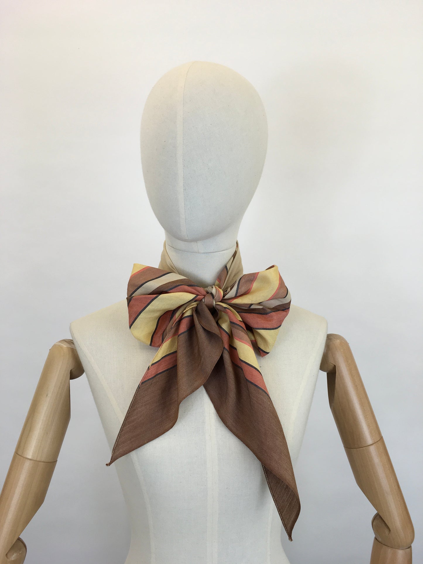 Original 1930’s Deco Pointed Scarf - In Beautiful Warm Browns, Yellows, Burnt Orange and Stencilled Black
