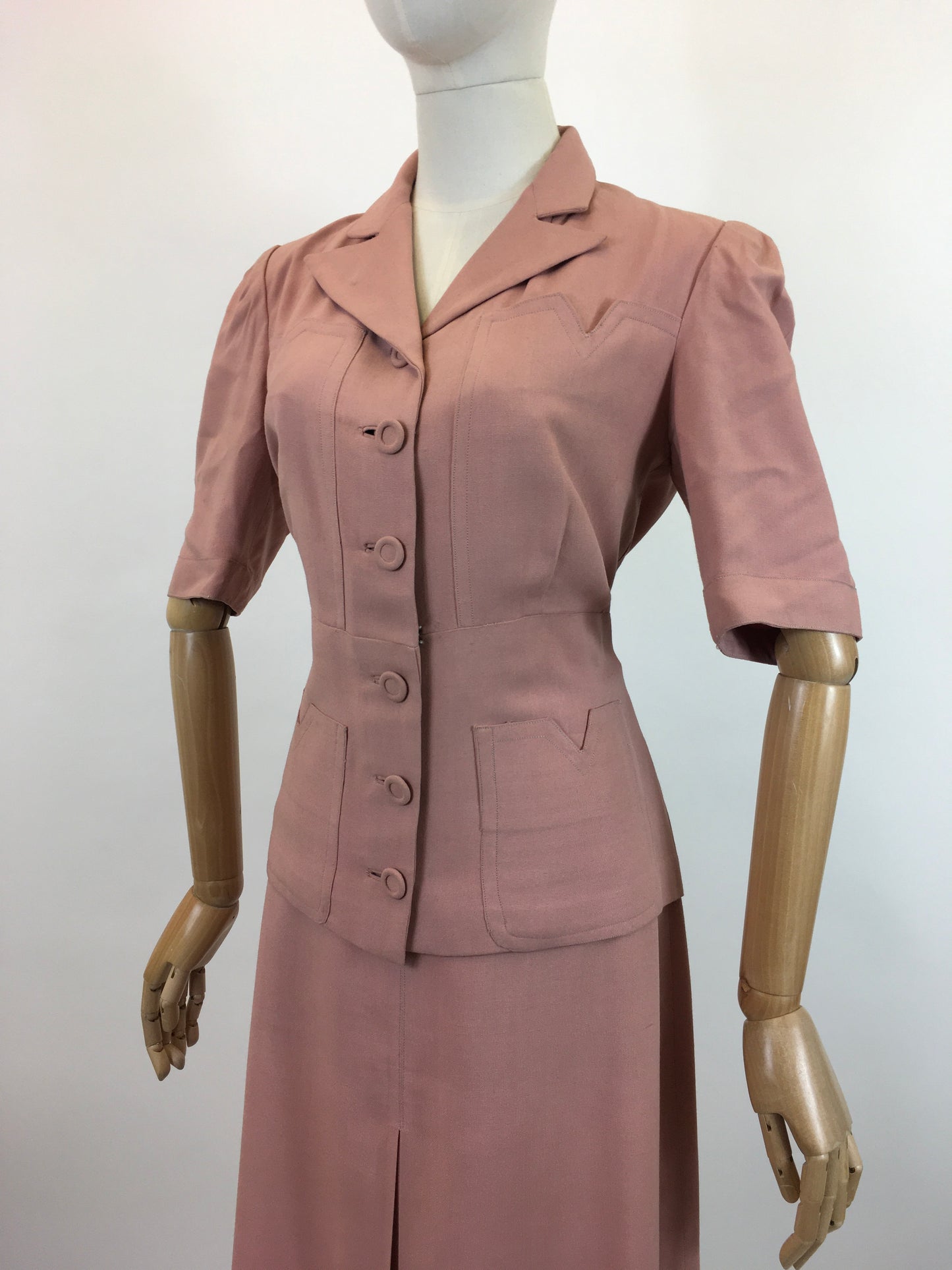 Original 1940's 2pc Linen Summer Suit - In A Powdered Pink