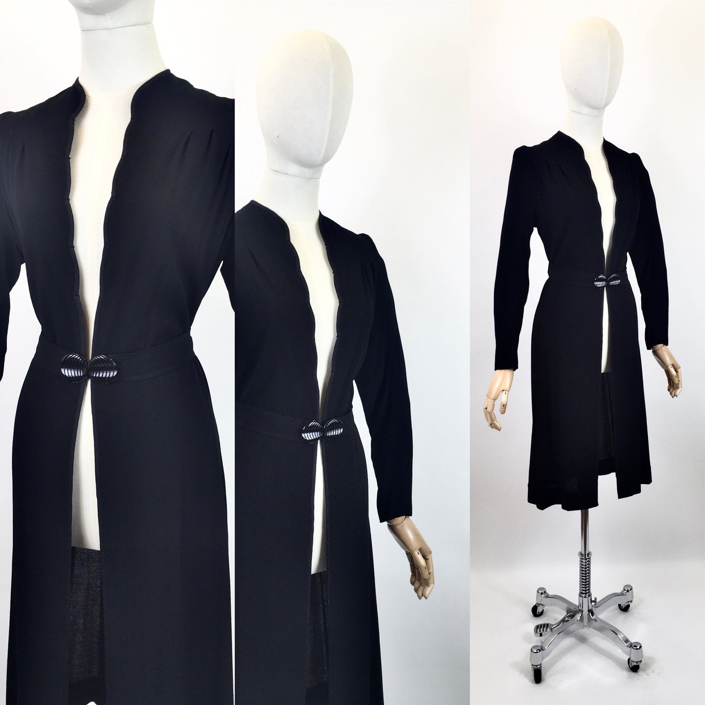 Original 1930's Summer Coat in Black Crepe - With Exquisite Scallop Edge