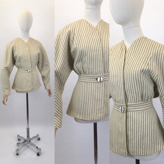 Original 1940’s Cream and Brown Striped Jacket - A ‘ Original Richi’s Hollywood ‘ Label