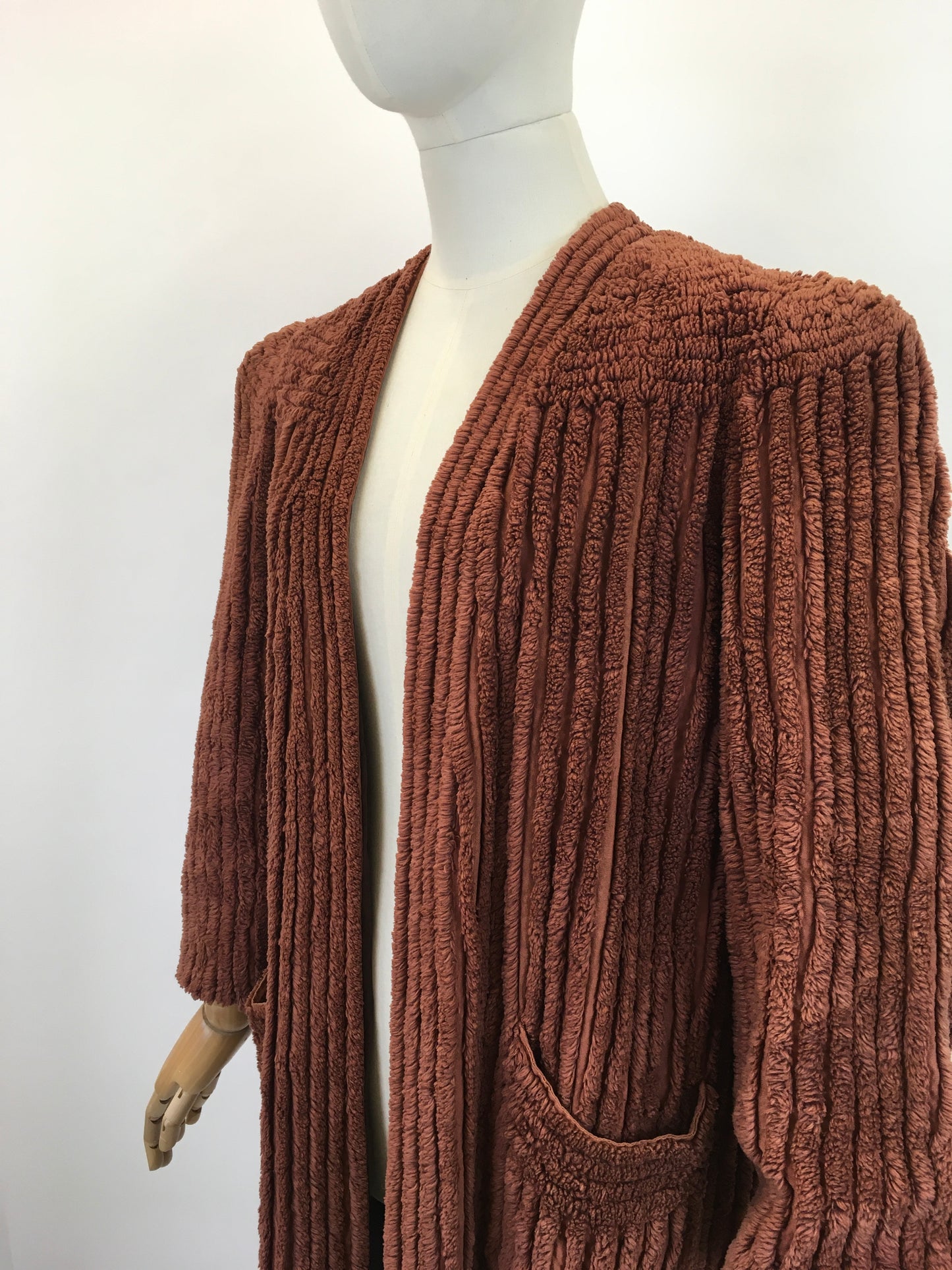 Original 1940's Sensational Rare Chenille Coat - In A Warming Chocolate Brown