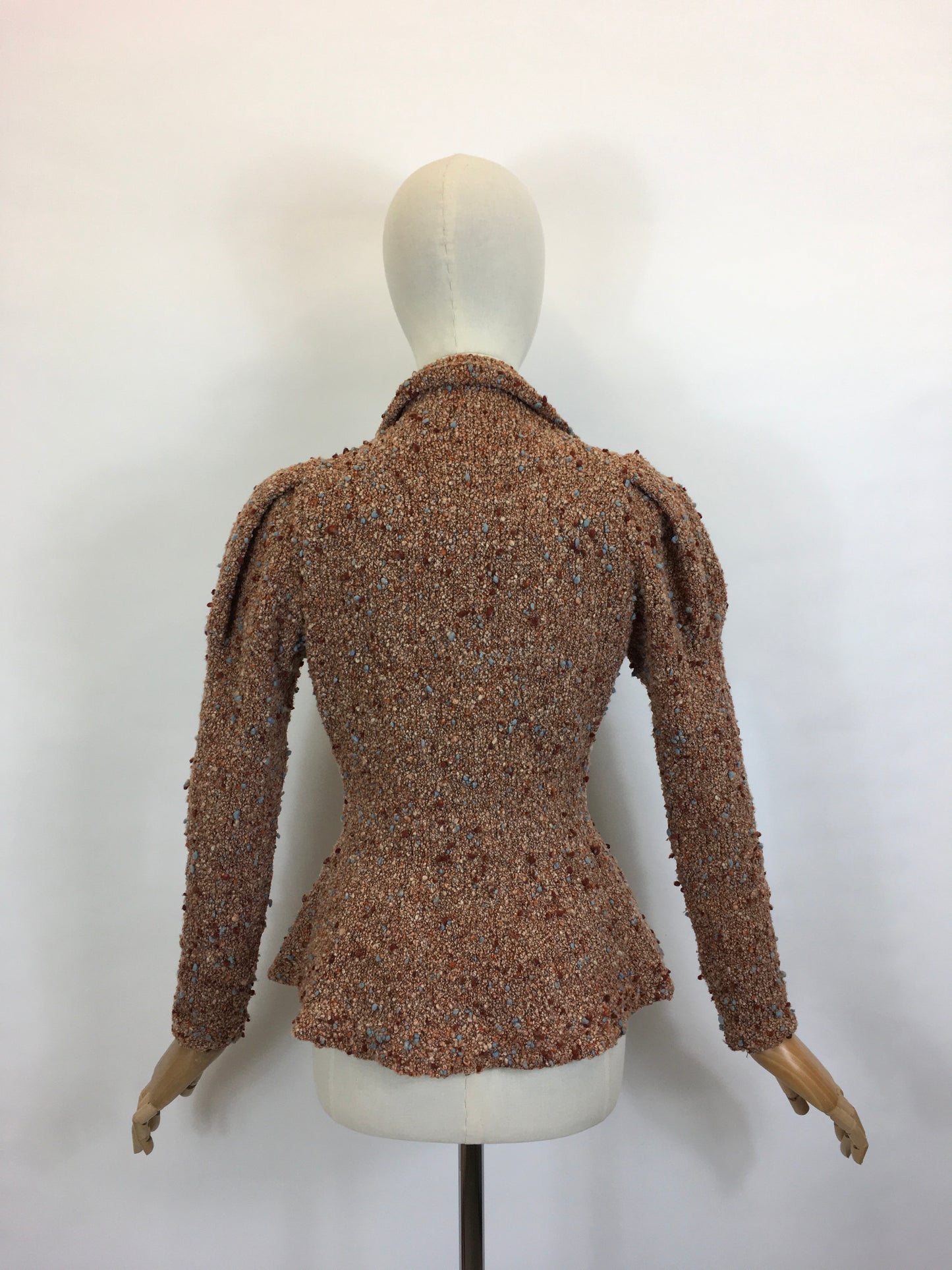 Original Late 1930’s Early 1940’s Knitted Cardigan / Jacket - In Pumpkin Spice, Soft Peach, Cinnamon and Powder Blue
