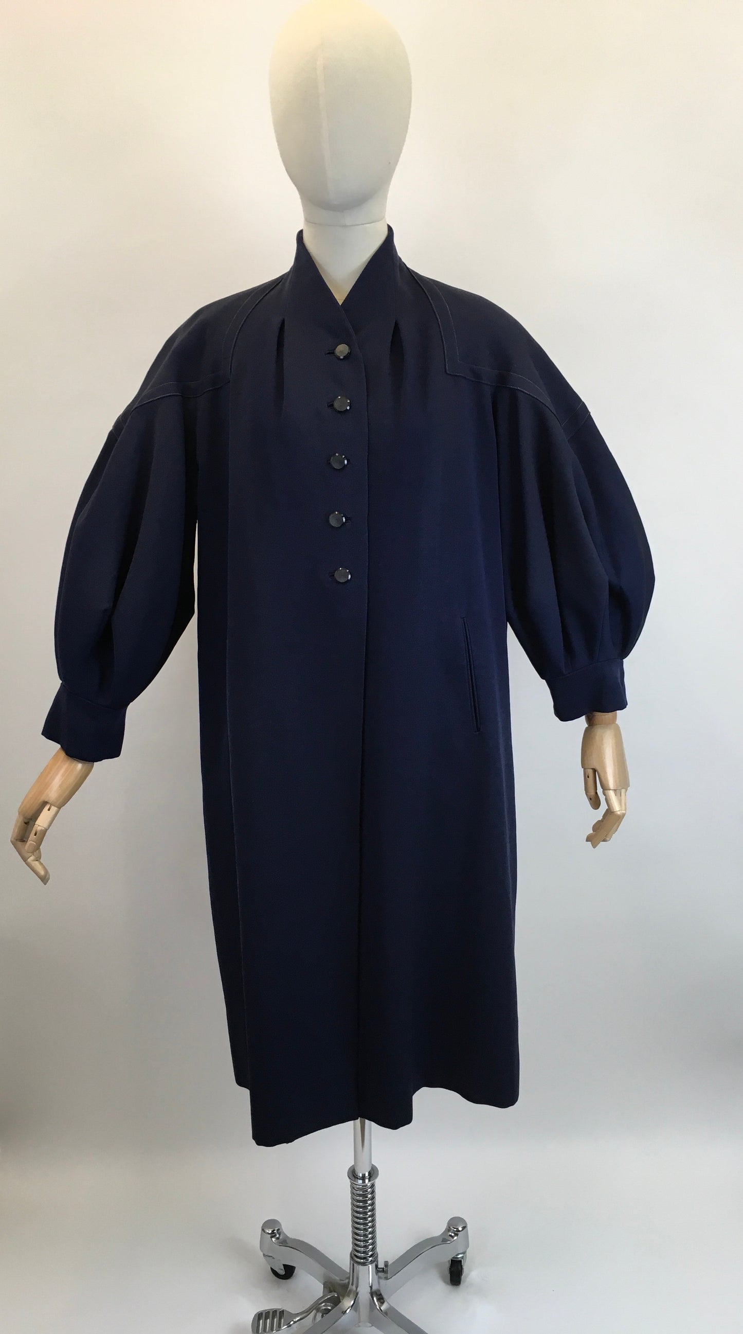 Original Late 1940’s Early 1950’s Stunning Navy Coat - With Phenomenal Bishop Sleeves