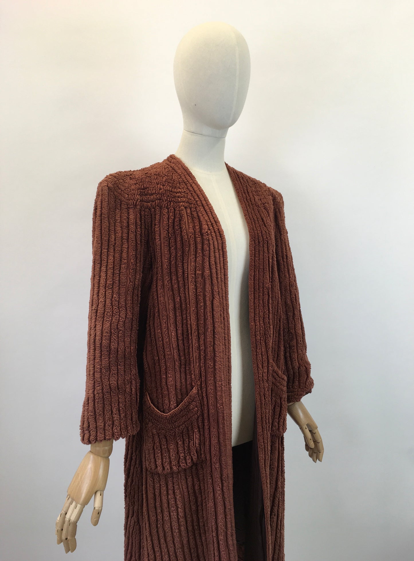 Original 1940's Sensational Rare Chenille Coat - In A Warming Chocolate Brown