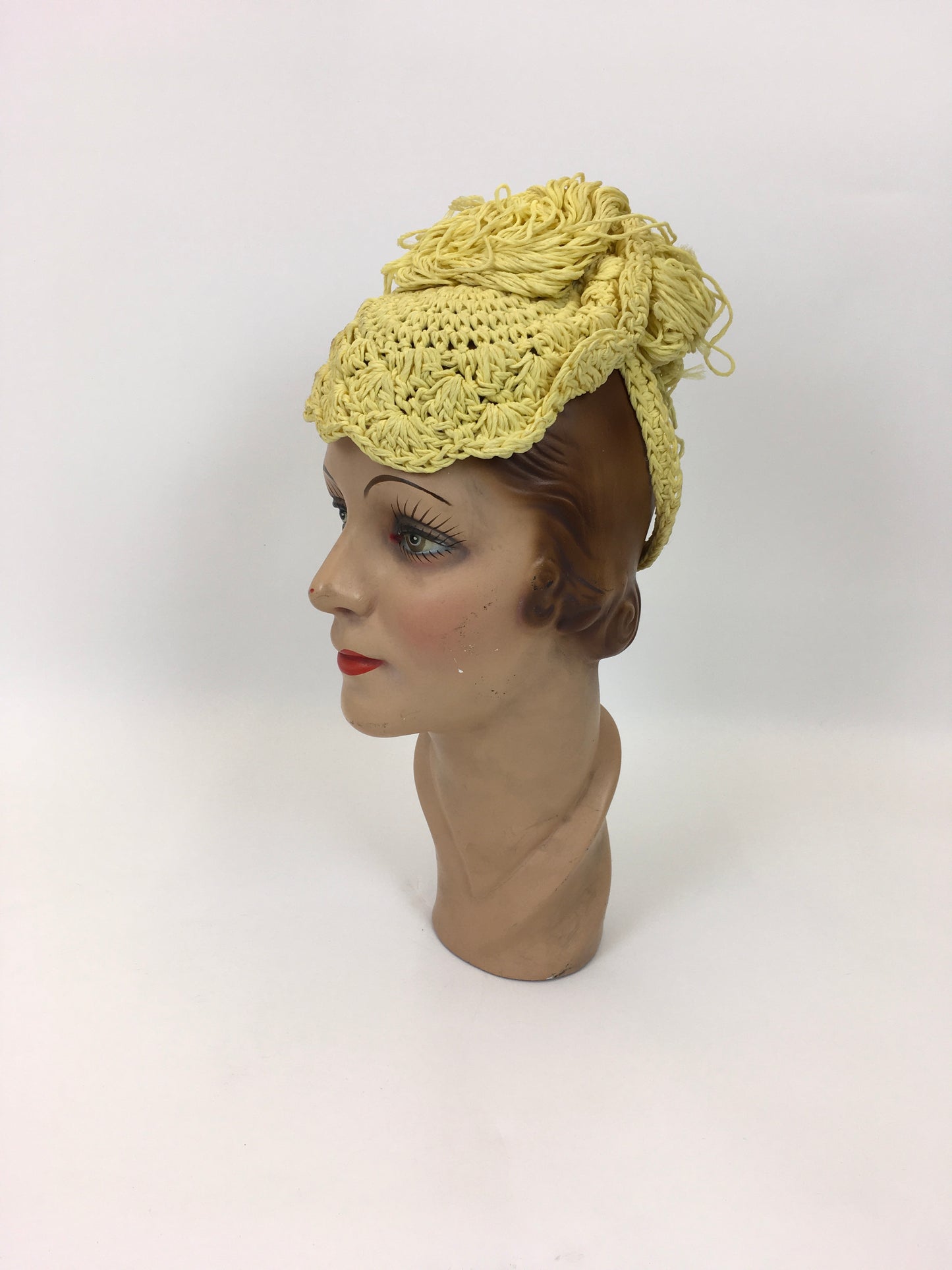 Original 1940’s Fabulous Popcorn Crochet Headpiece - In A Sunshine Yellow