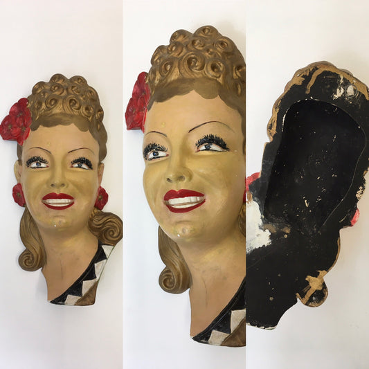 Original 1950’s Ladies Head Wall Mask - Great For A Vintage Interior