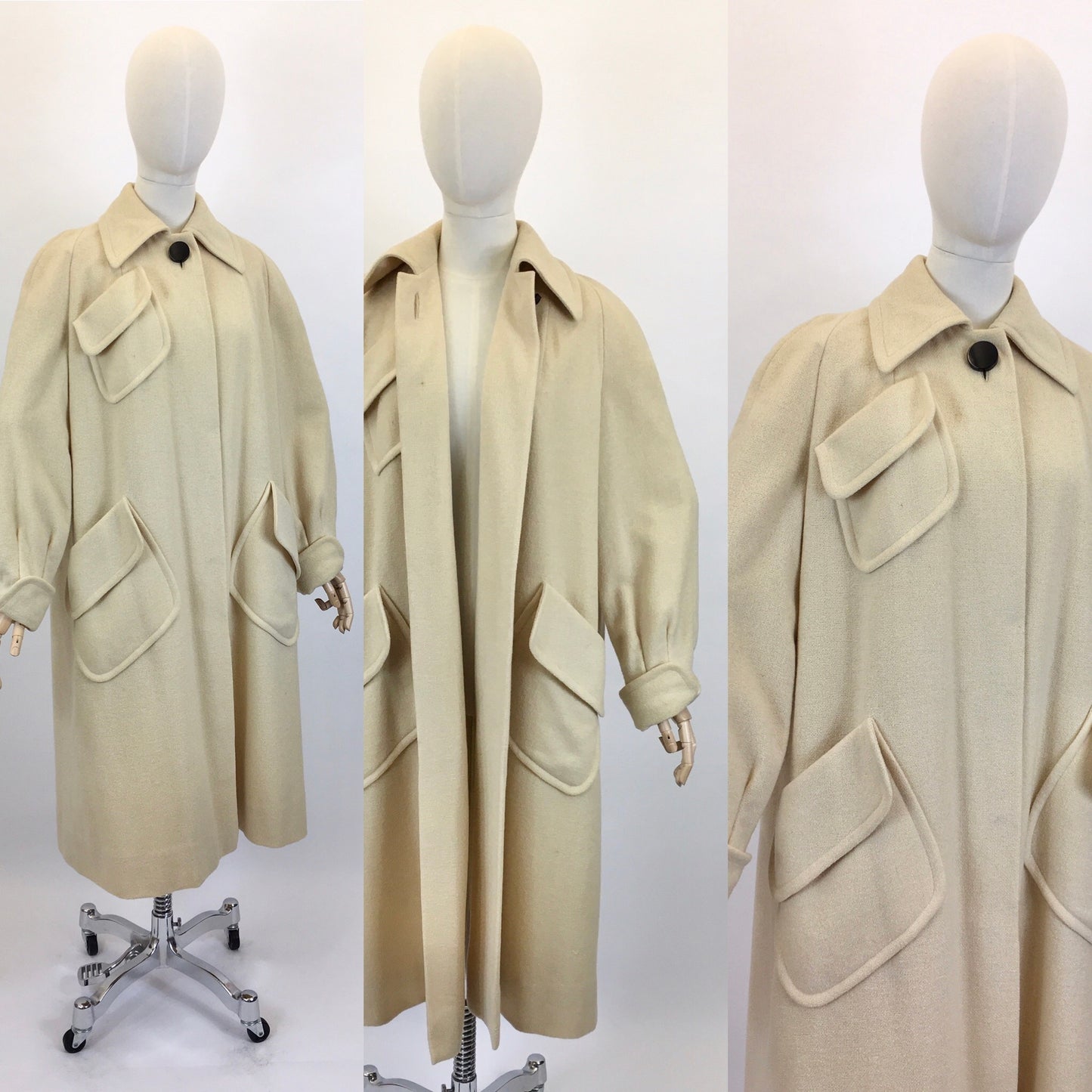 Original 1940’s STUNNING Cream Woollen Coat - With The Most Fabulous Shape & Detailing