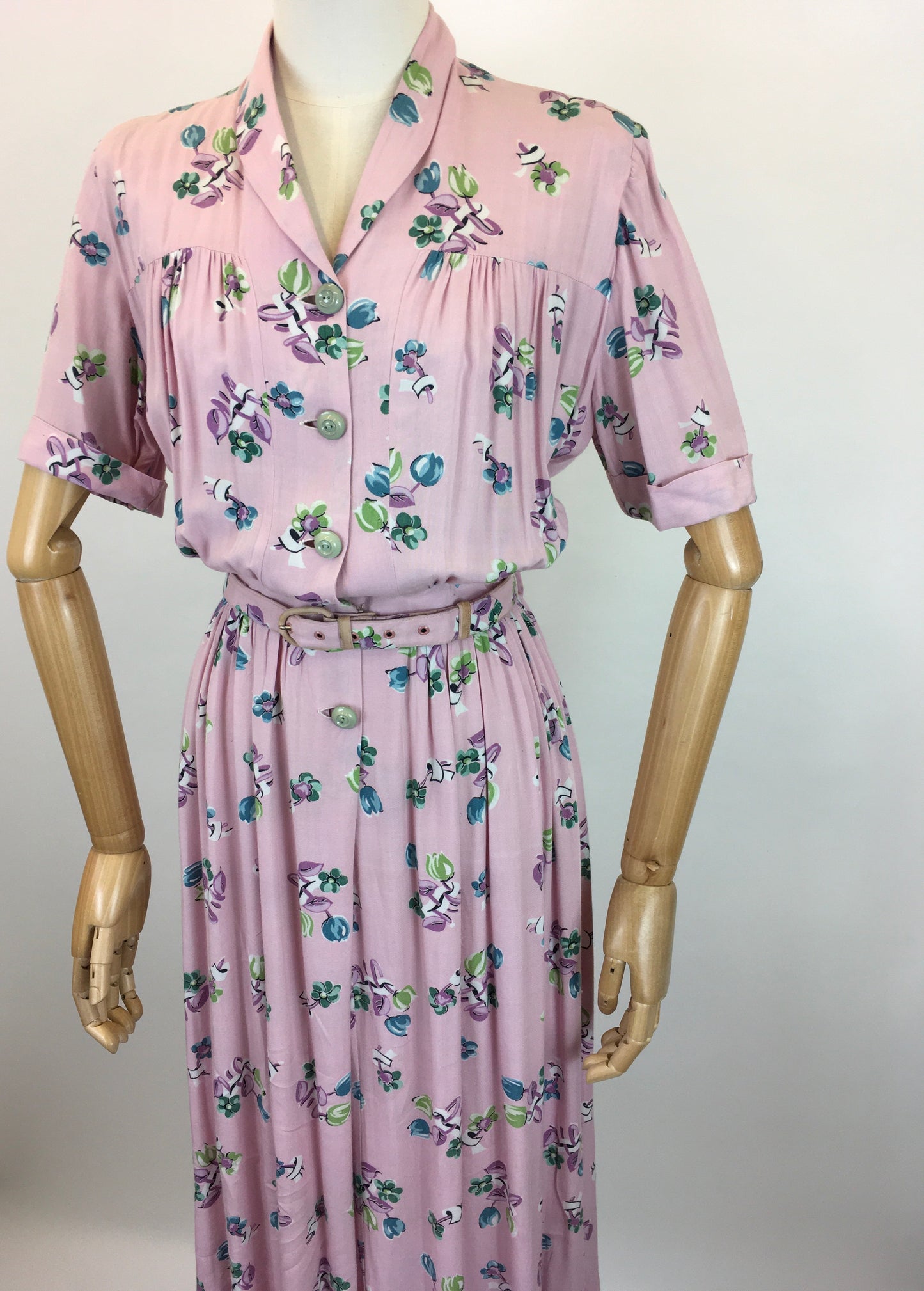 Original 1940s CC41 St.Michaels Cotton Day Dress - In Soft Pinks, Lavender, Lime & Teal