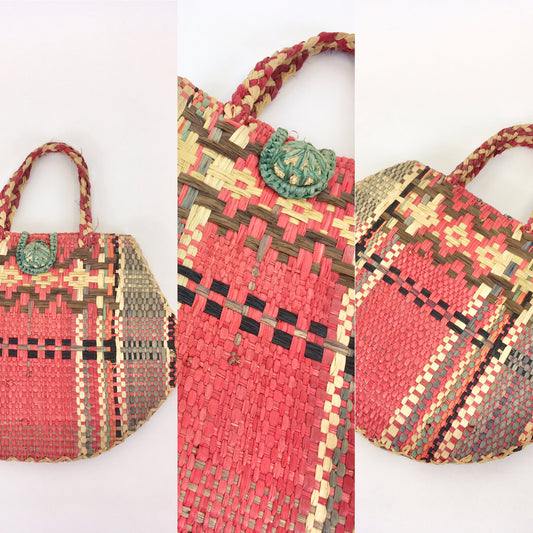 Original 1930’s/ 1940’s Raffia Straw Handbag - In Multicoloured Tones