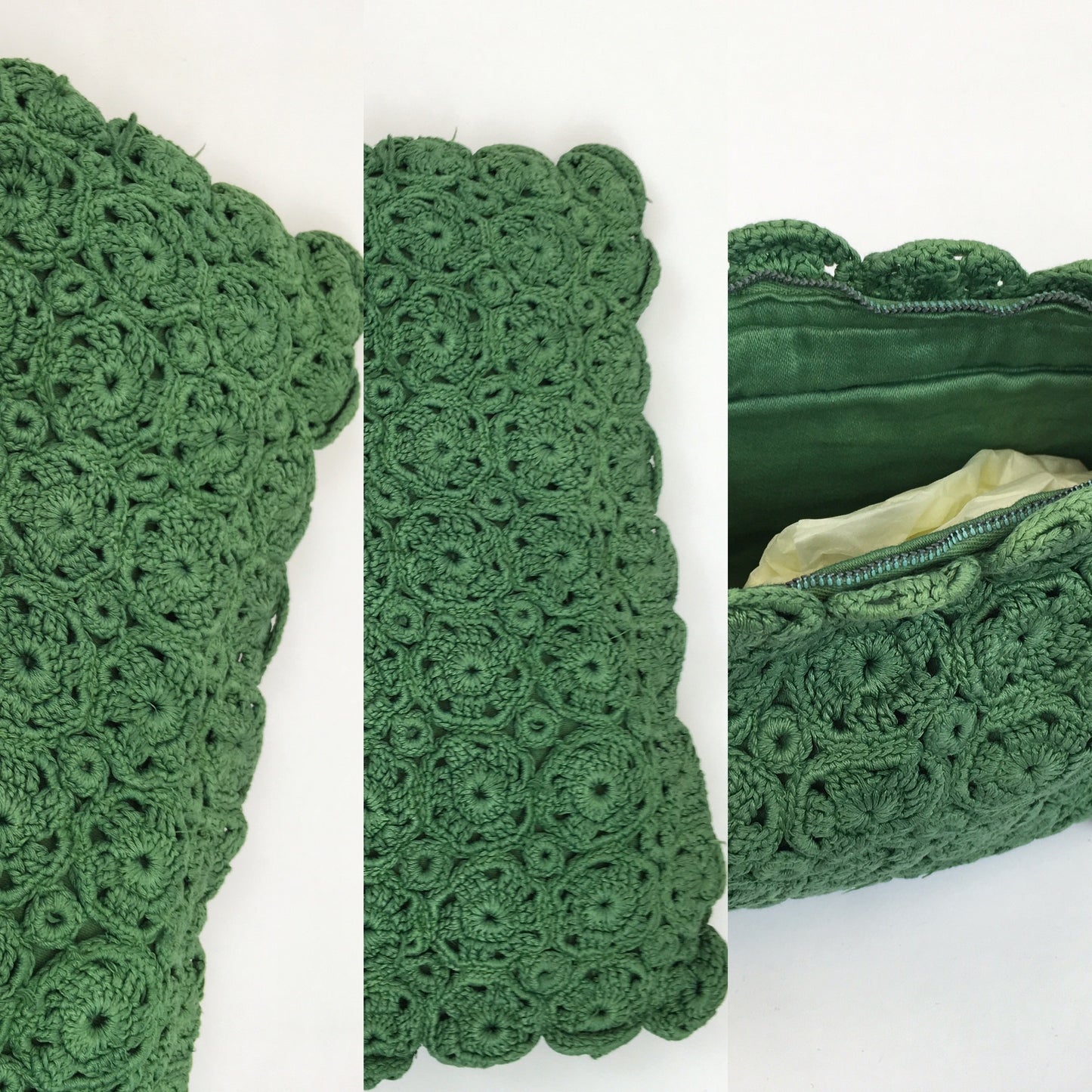 Original 1940s Crochet Clutch Bag - In a Lovely Shade Of Green