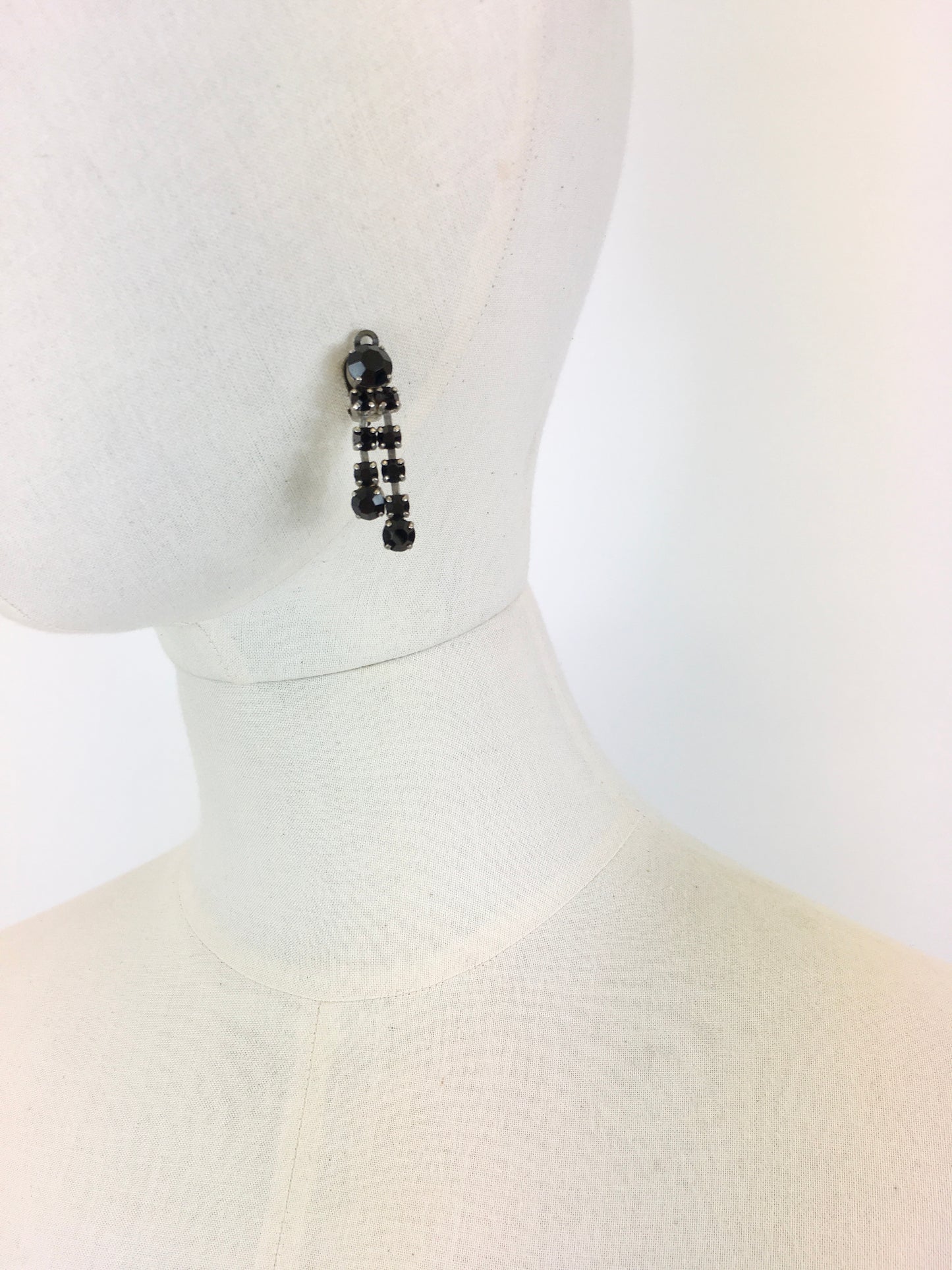 Original 1950’s Fabulous Costume Paste Dangle Earrings - In Black