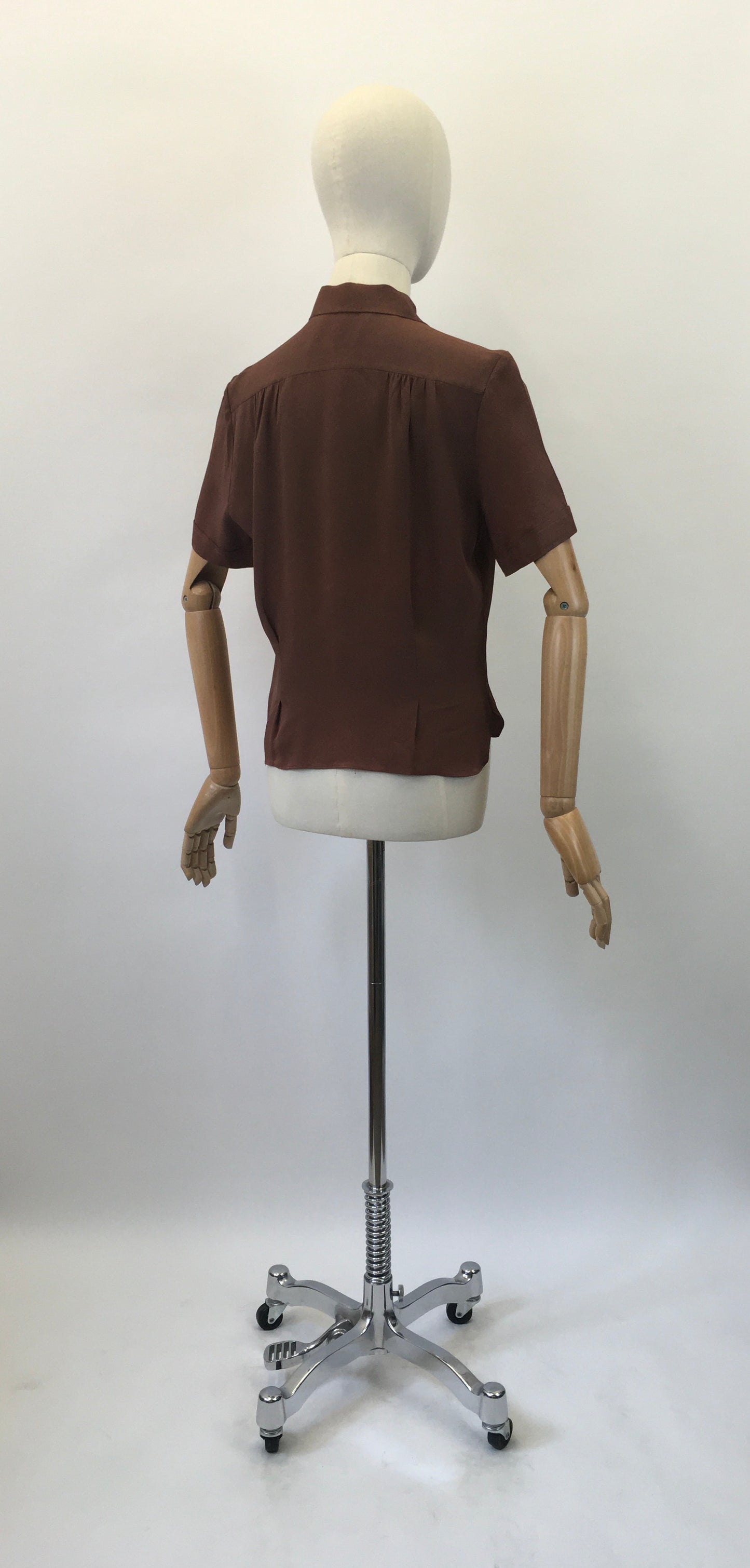 Original 1940's Darling Fine Crepe Blouse - In A Warm Chocolate Brown