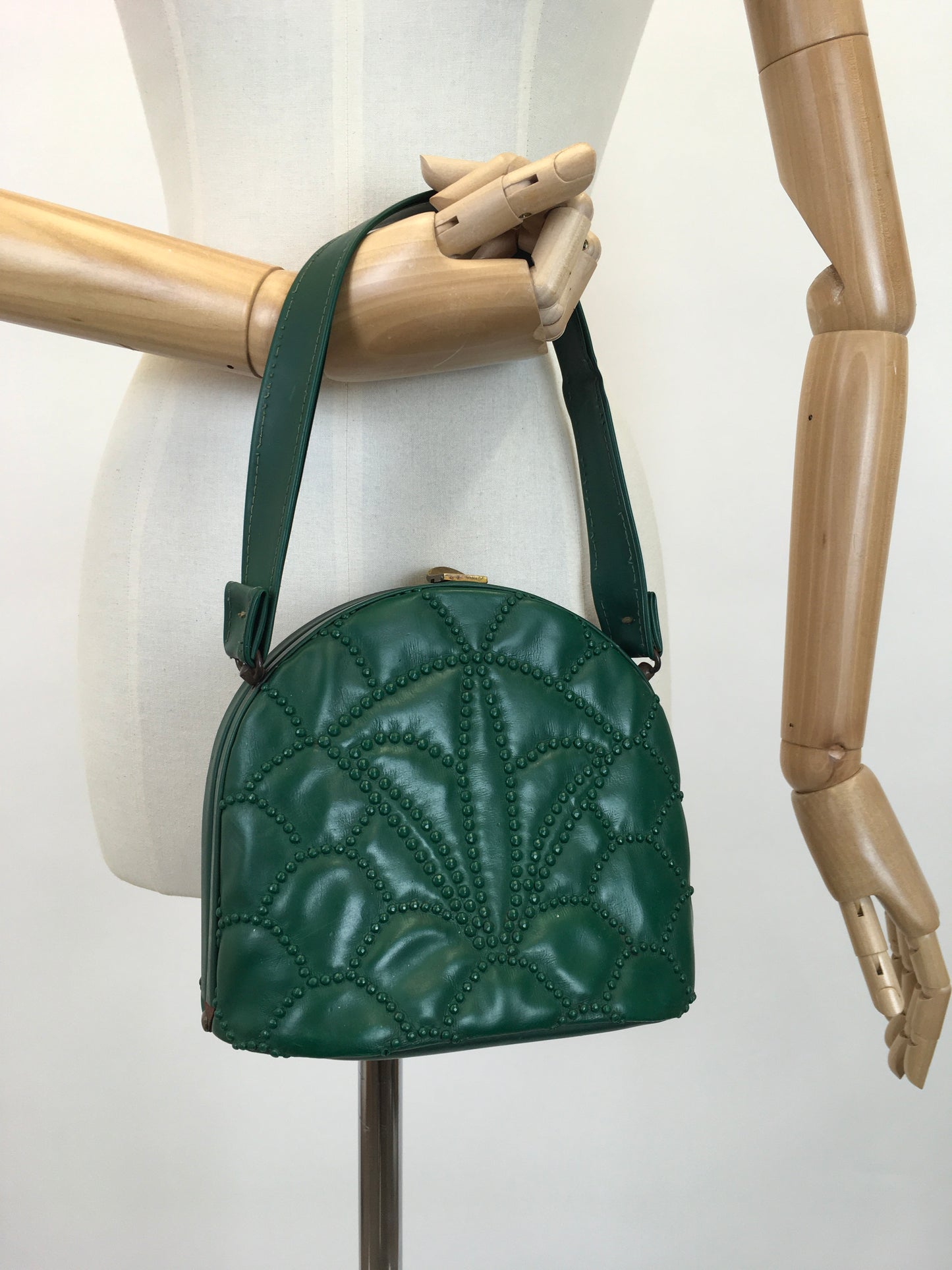 Original Stunning 1940's Emerald Green Handbag - With Studded Embellishments