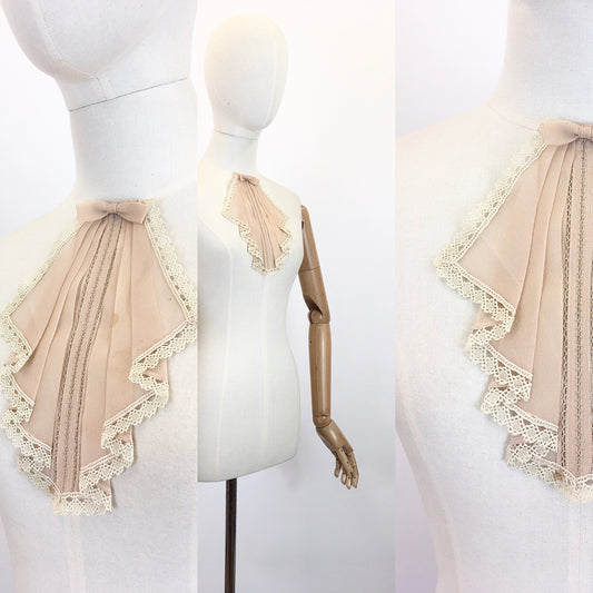 Original 1930's Darling Dickie - In A Soft Taupe Chiffon Crepe with Lace Trim