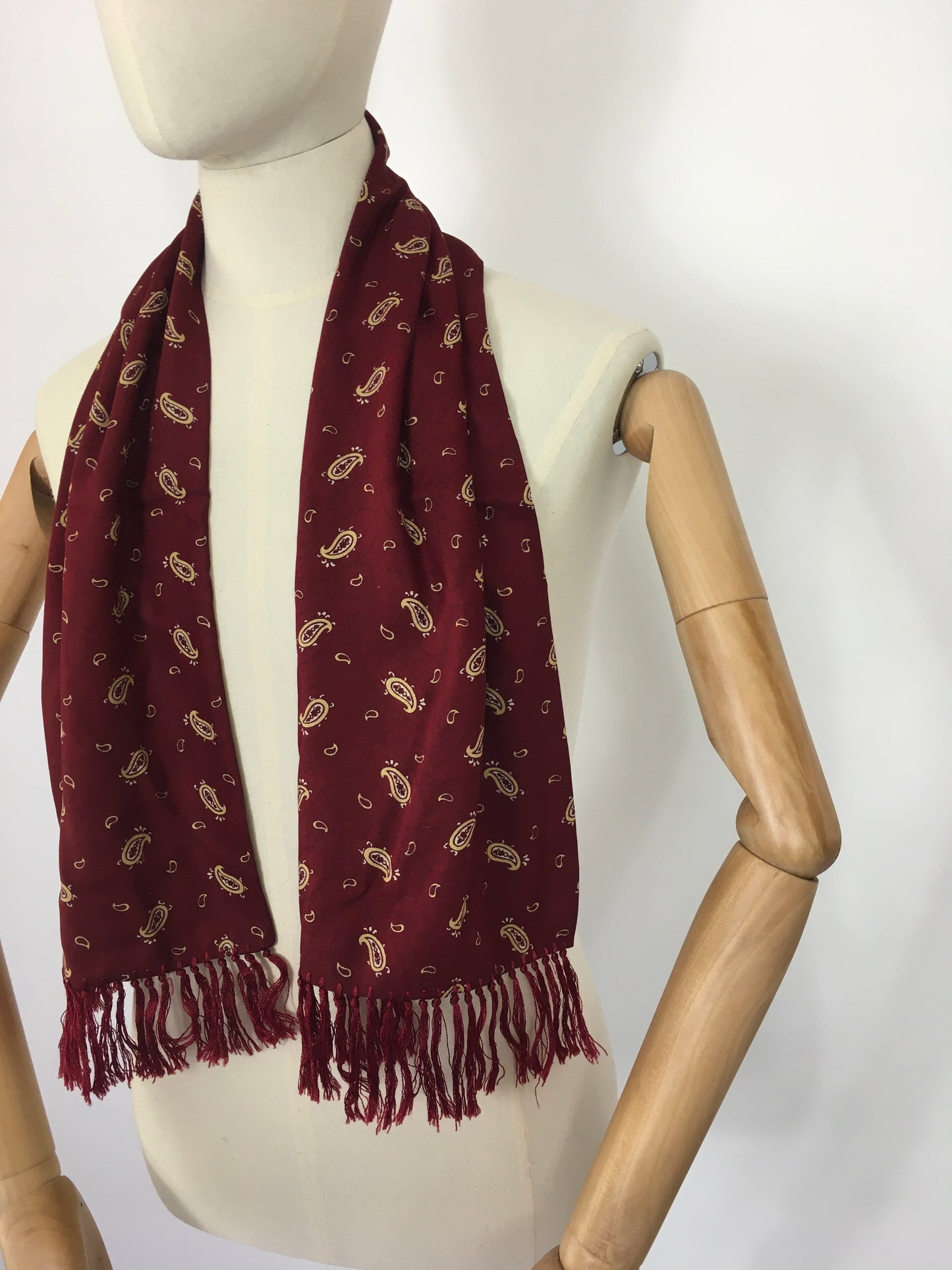 Original 1940’s Mens Scarf - In a Lovely Burgundy, Yellow & Black Paisley Print