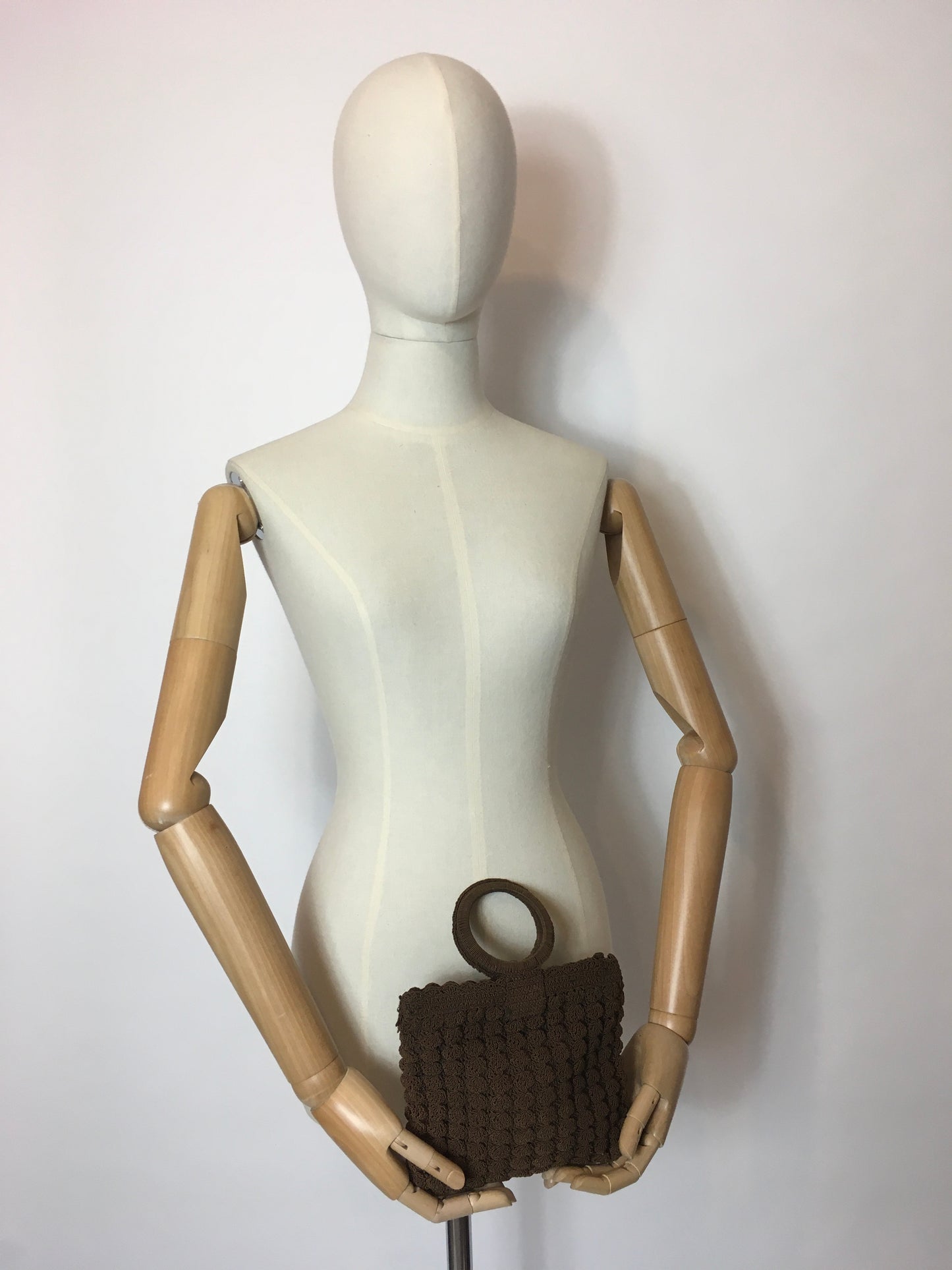 Original 1930’s Brown Popcorn Crochet Handbag - Festival of Vintage Fashion Show Exclusive