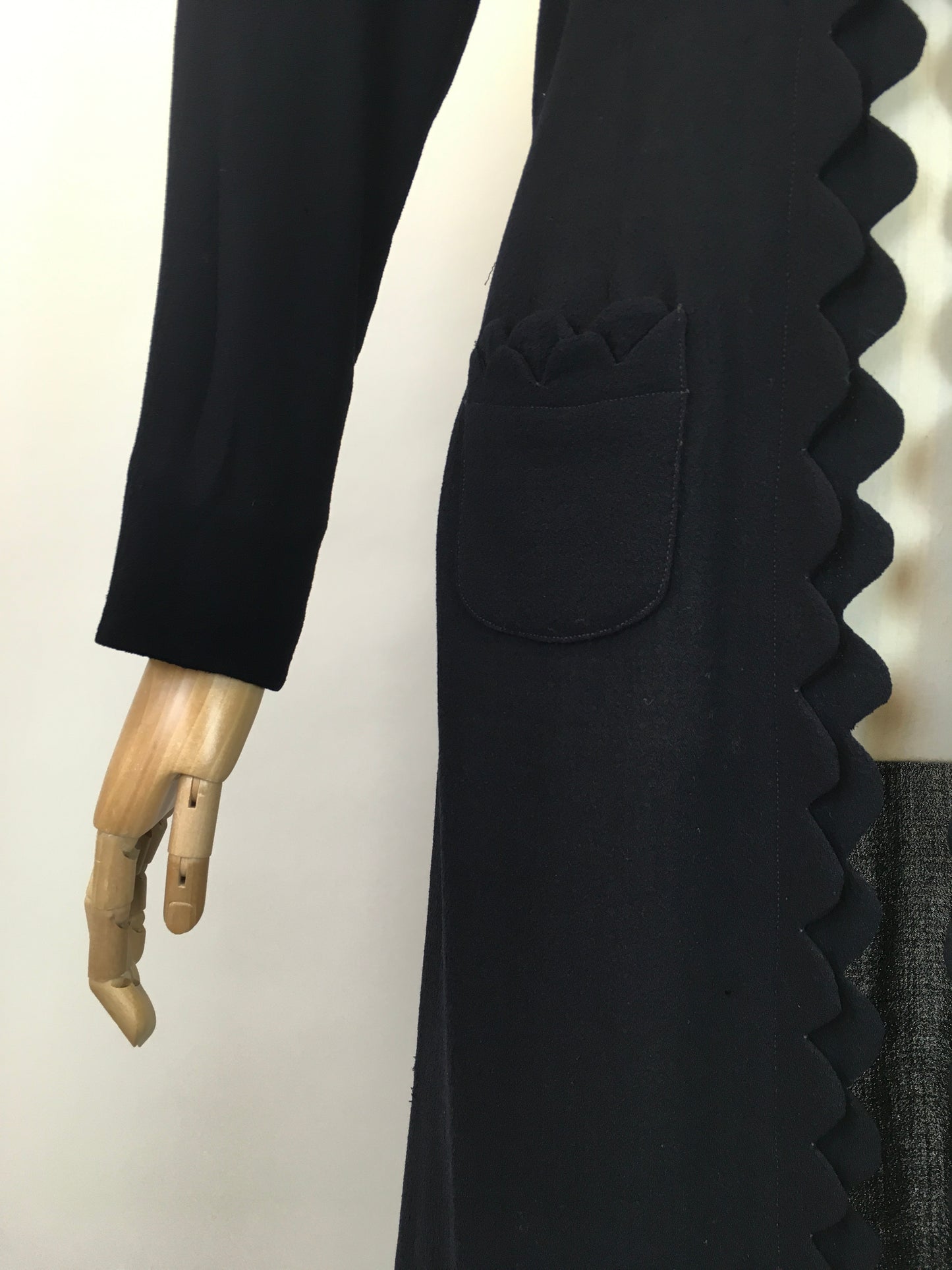 Original 1930's Exquisite Double Scalloped Edge to Edge Overcoat - In A Classic Navy Crepe