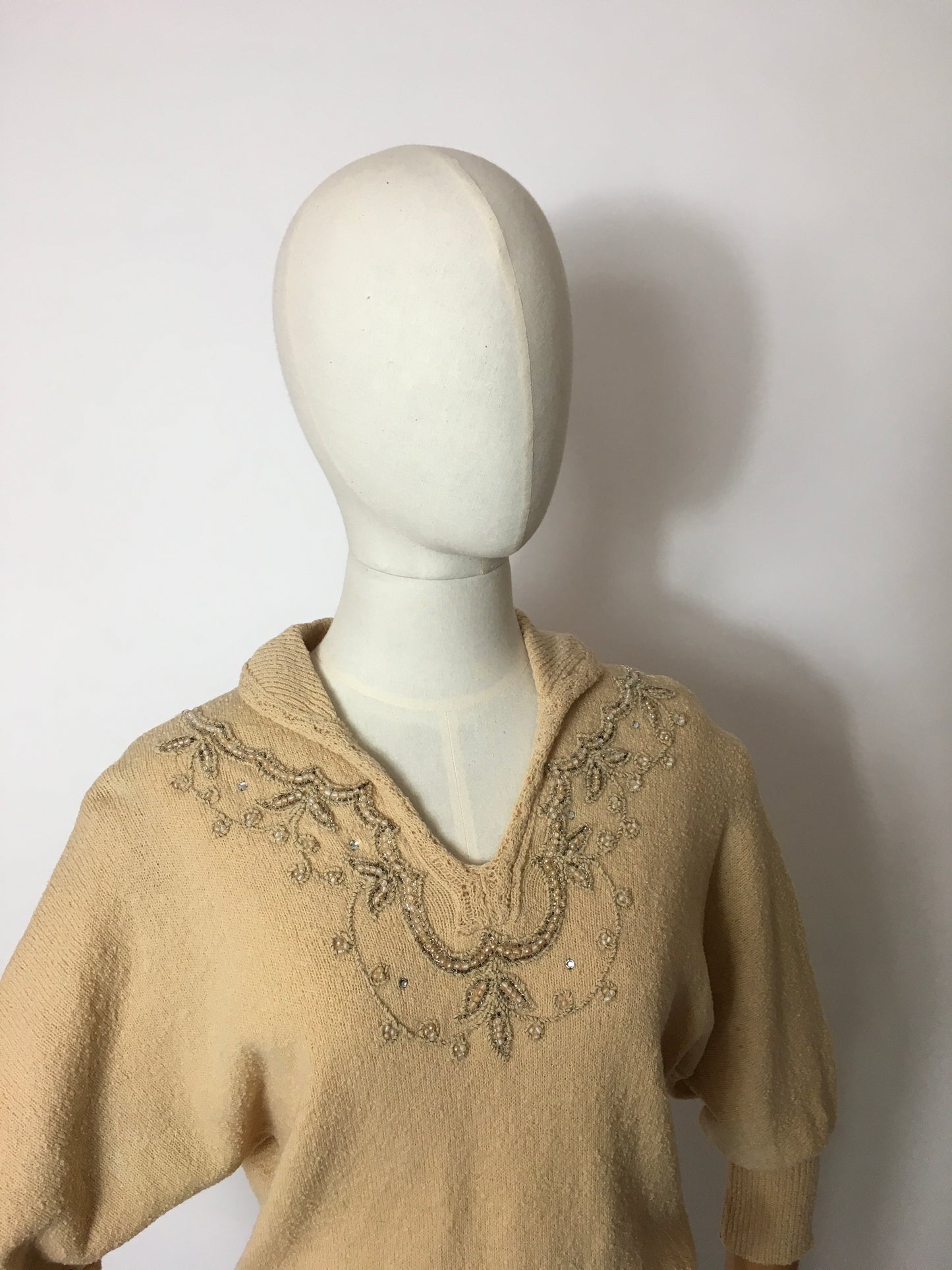 Original 1940’s Knitted Jumper - Adorned with Beautiful Beadwork & Has Dolman Sleeves