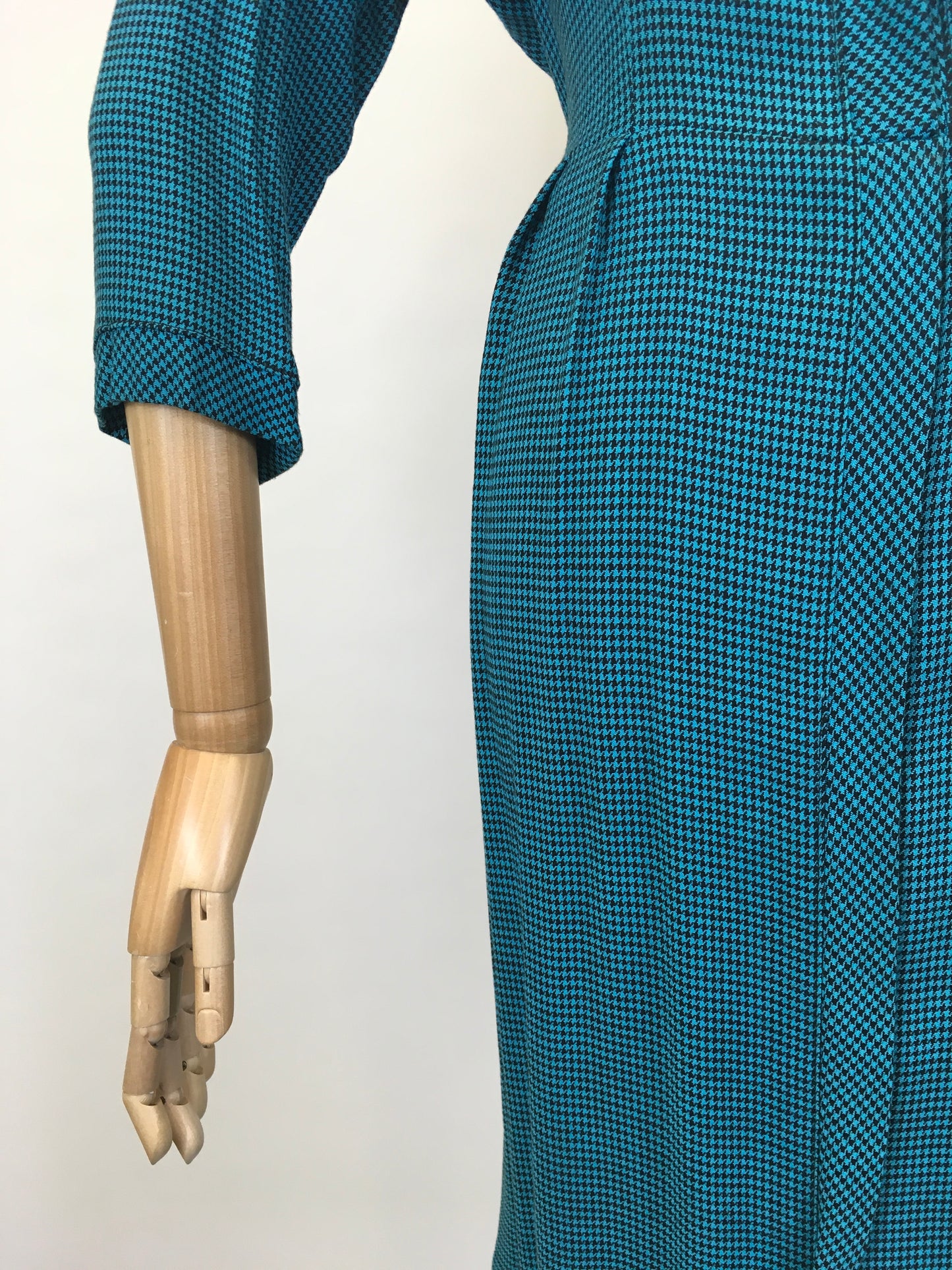 Original Early 1950’s Fabulous Day Dress - In A Lovely Deep Teal Dogtooth Cotton
