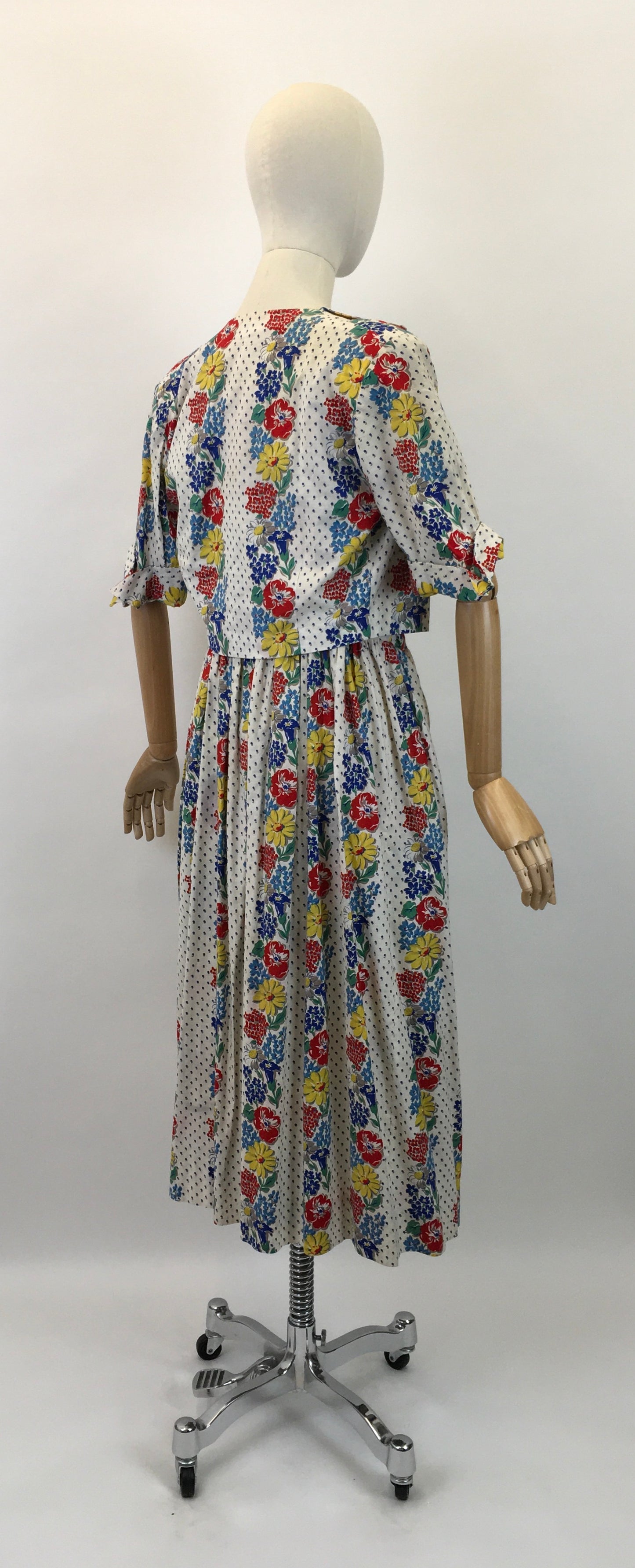 Original Stunning 1940's Sundress & Bolero - In A Bright Summer Floral Print Cotton