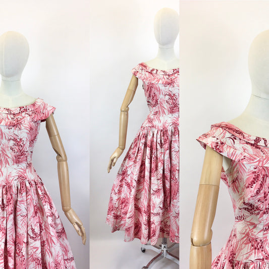 Original 1950’s Darling Cotton Day Dress - In Crisp White, Powder Pink & Deep Pink