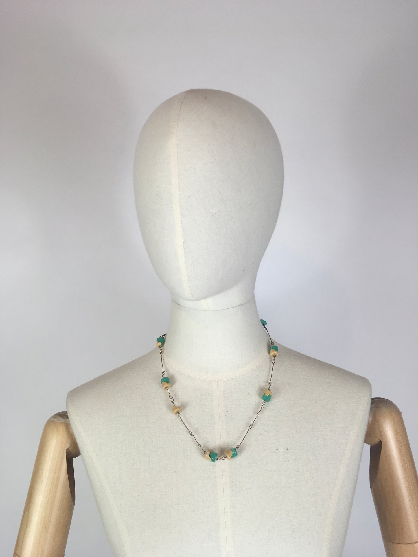 Original 1930’s Deco Necklace - In Turquoise Blue, Cream & Silver