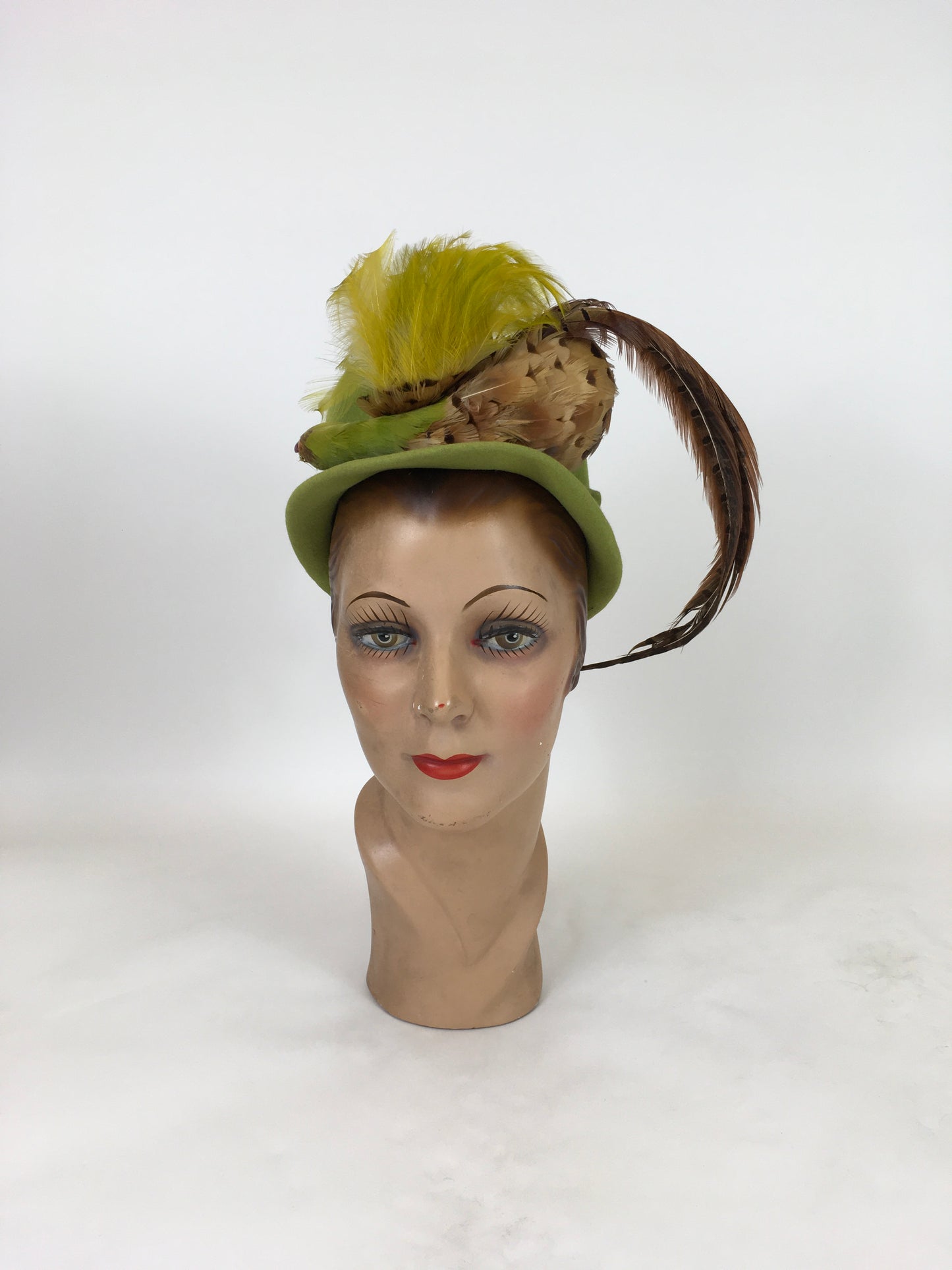 Original 1940's Sensational Chartreuse Hat - Adorned With a Bird Of Paradise