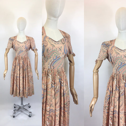 Original 1940’s Darling Day Dress - In A Very Pretty Paisley Print Cotton