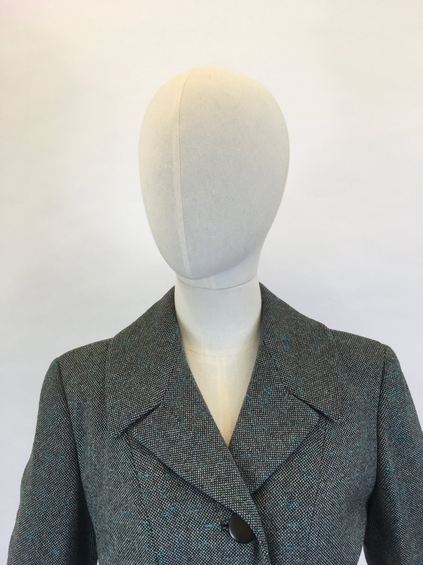 Original late 1940’s 2pc Woollen Suit by ‘ Harella’ - Grey Toned with a Bright Teal Fleck