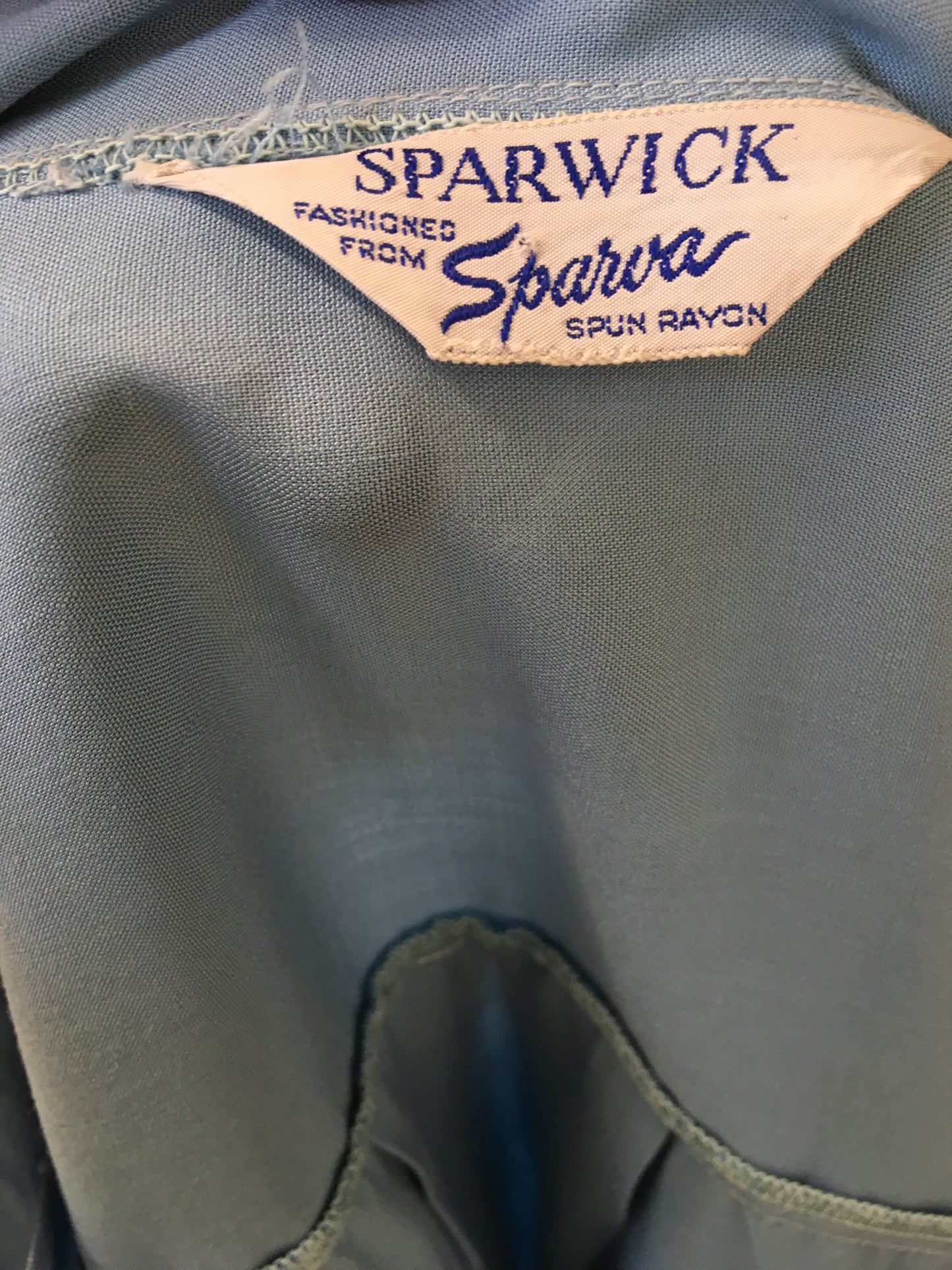 Original 1940’s Beautiful Blue Smock Blouse in Spun Rayon - ‘ Sparwick Sparva ‘ Label
