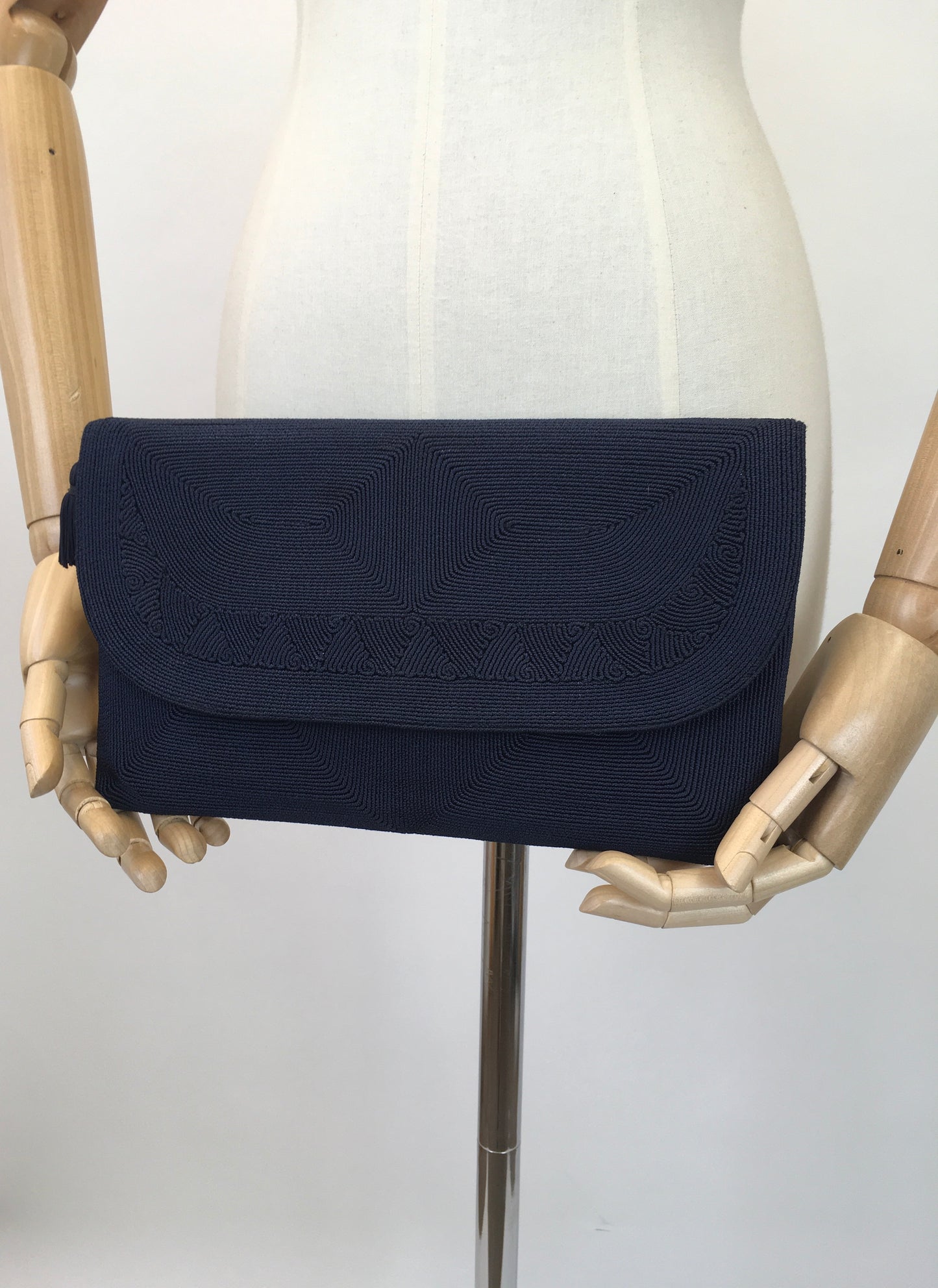 Original 1940's Sensational Navy Corde Clutch Bag - With Beautiful Details