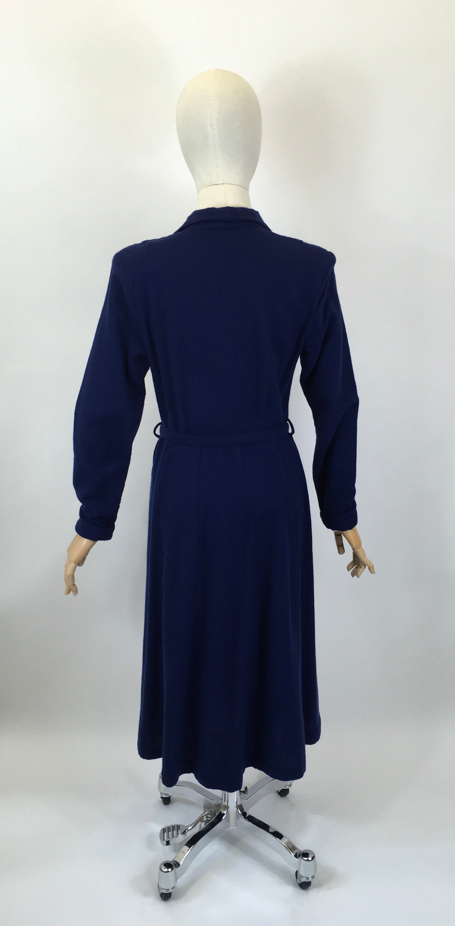 Original 1940's Sensational CC41 Utility Wool Dress - In A Royal Blue with Floral Embellishment