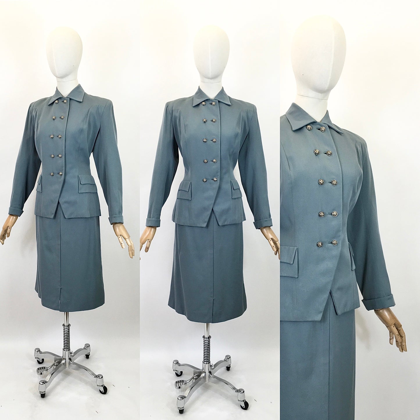 Original 1940's Stunning Double Breasted 2pc Suit - In A Powder Blue