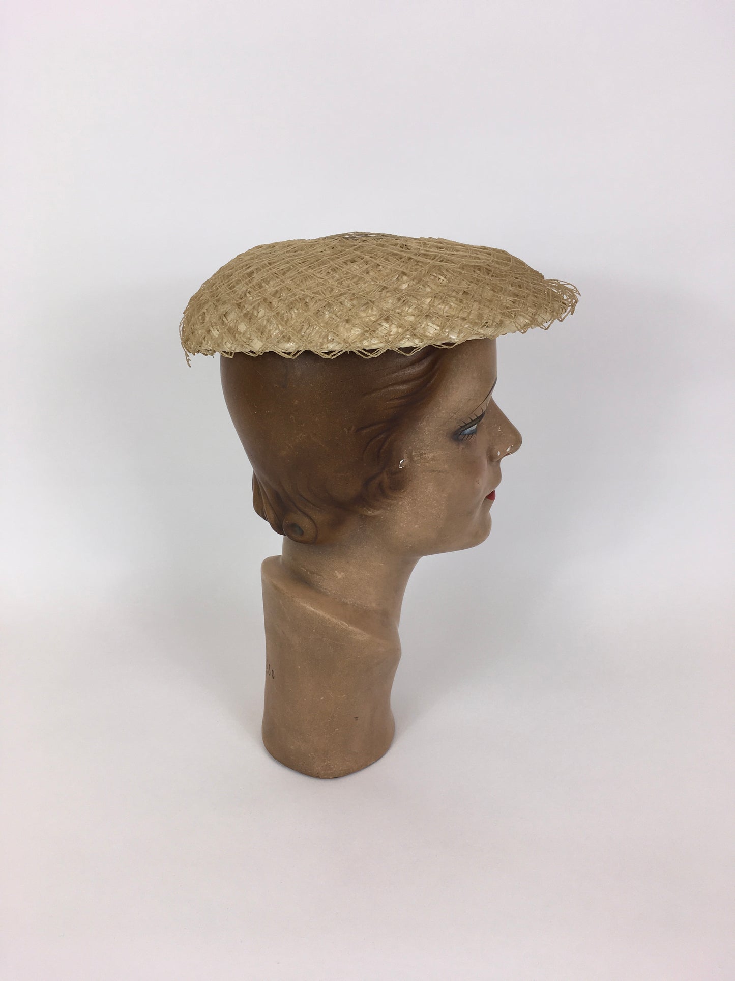 Original Late 1940’s Early 1950’s Straw & Raffia Overlay Cream Hat - An Iconic Staple Piece For A Collection