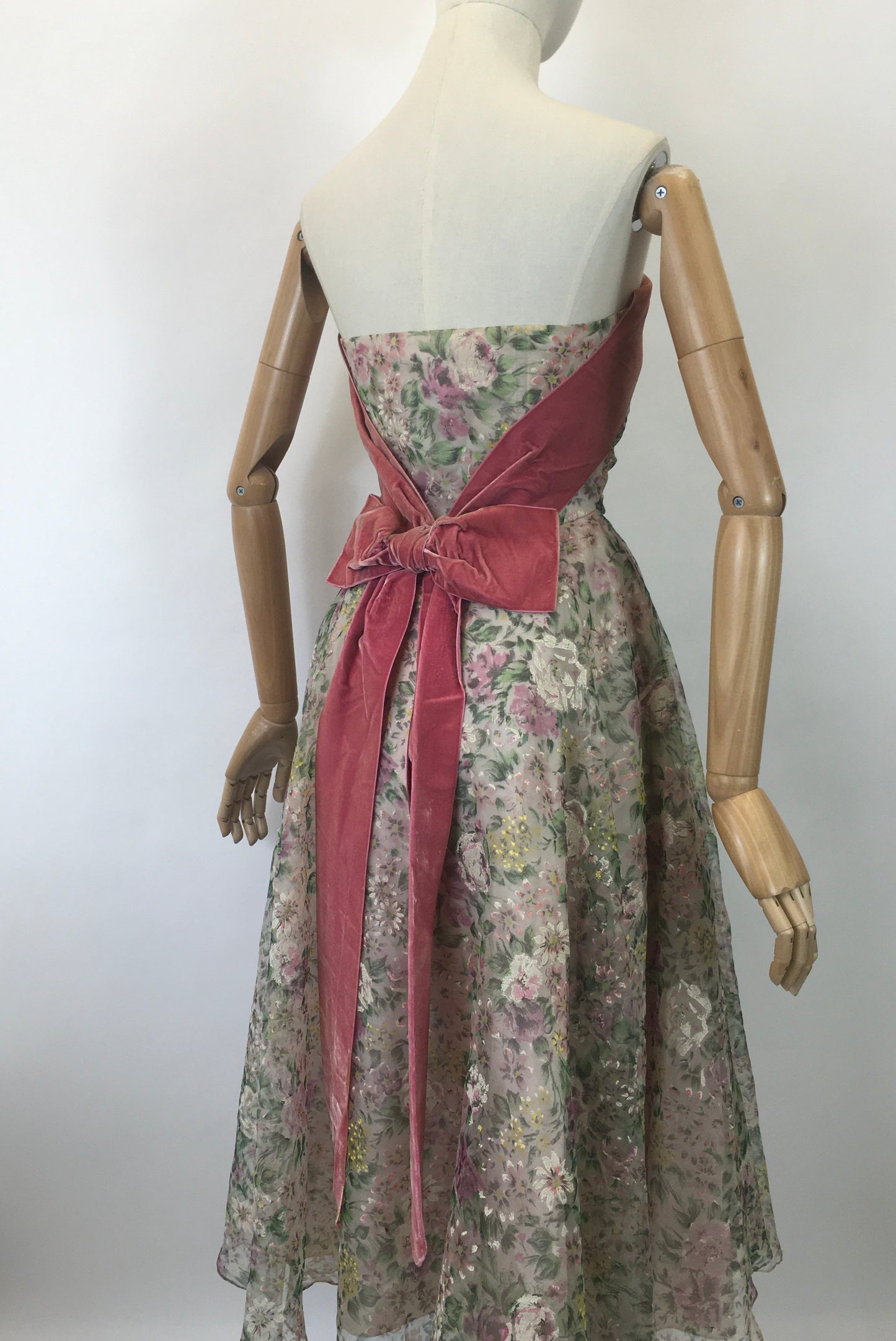 Original 1950's SENSATIONAL Floral Dress - By ' Sambo Fashions' with Boning and Velvet Trim