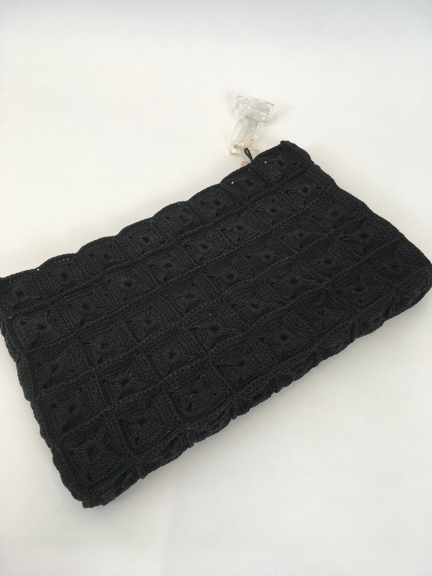 Original 1940s Stunning Black Crochet Clutch Bag - With Fabulous Lucite Pull