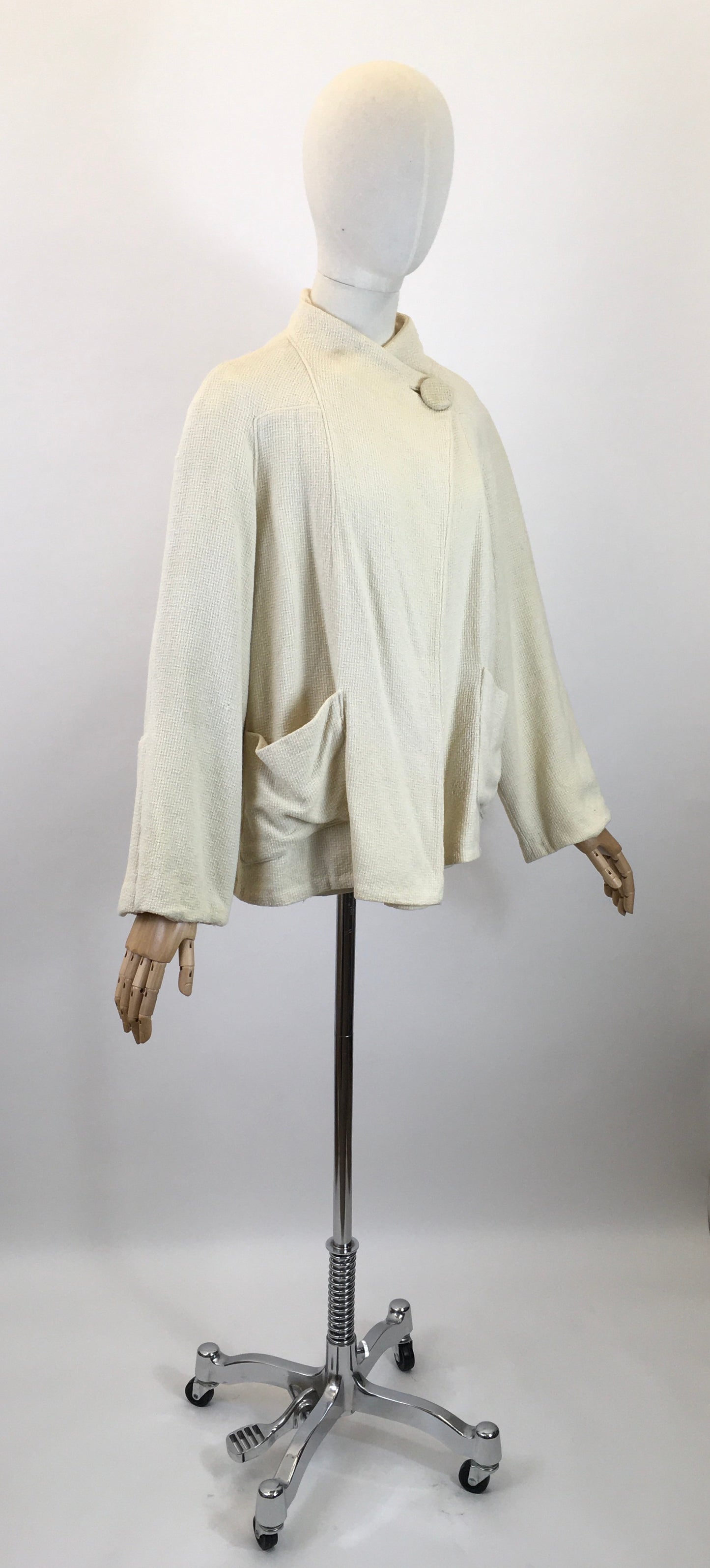 Original Early 1940's Darling Waffle Jacket - In A Light Cream with Deco Details