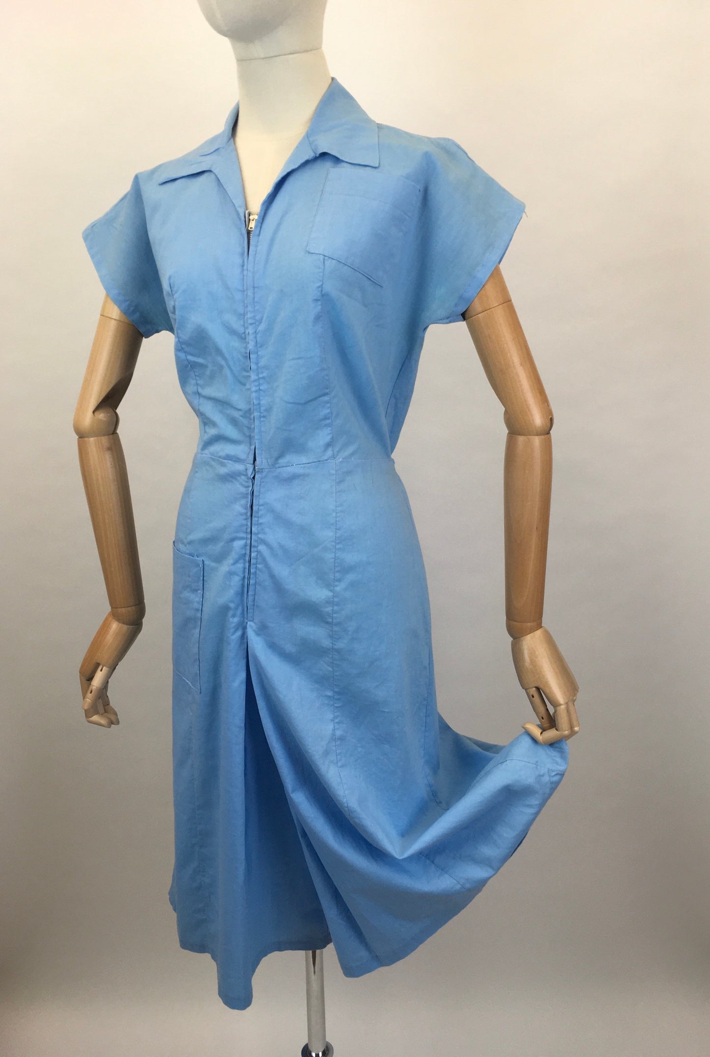 Original 1940’s Homemade Zip Front Playsuit - In a Lovely Sky Blue Cotton