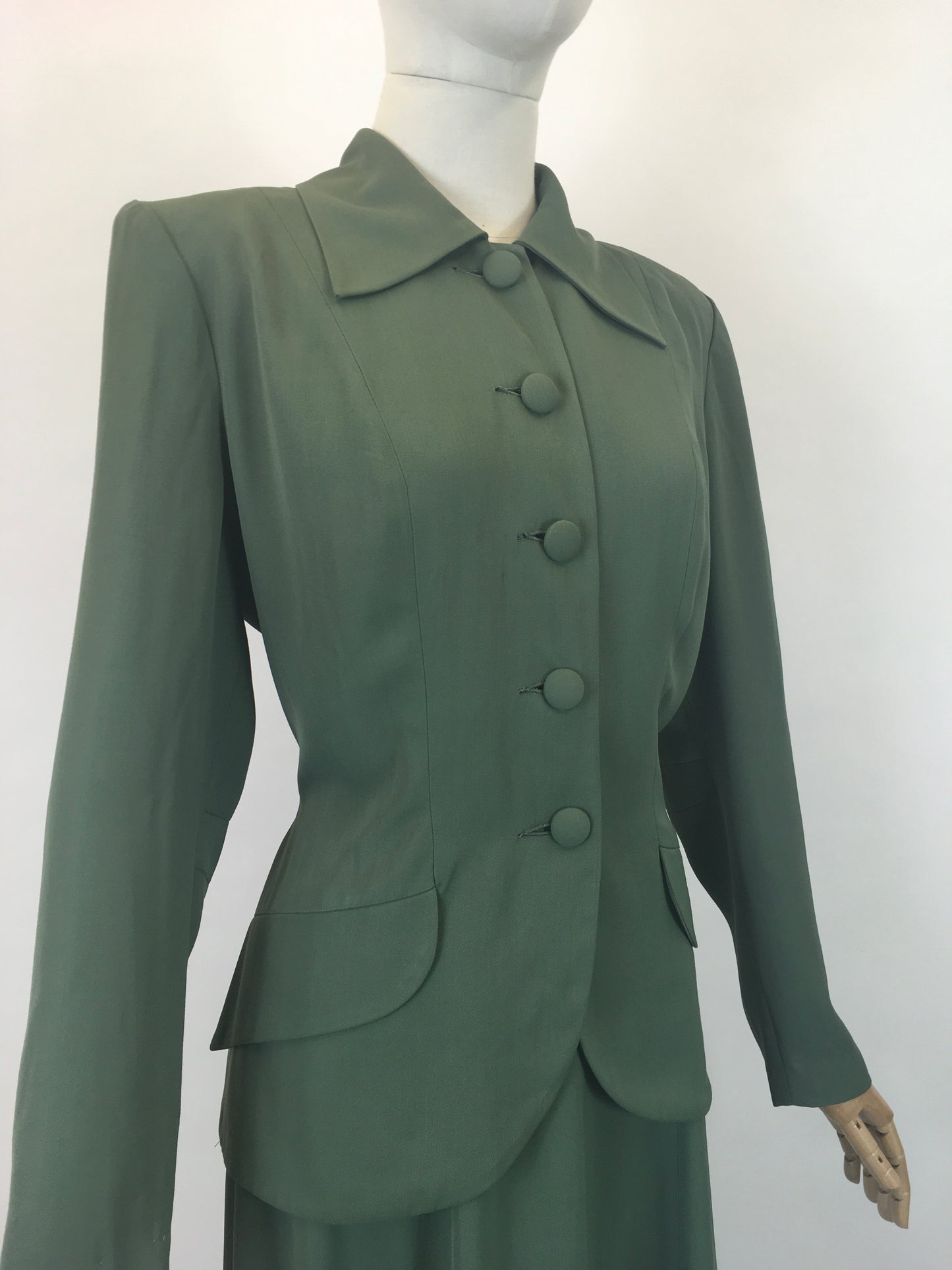 Original 1940's Fabulous 2pc Gabardine Suit - In A Soft Sage Green