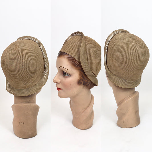 Original 1920's Iconic Natural Straw Cloche - With Stunning Silhouette