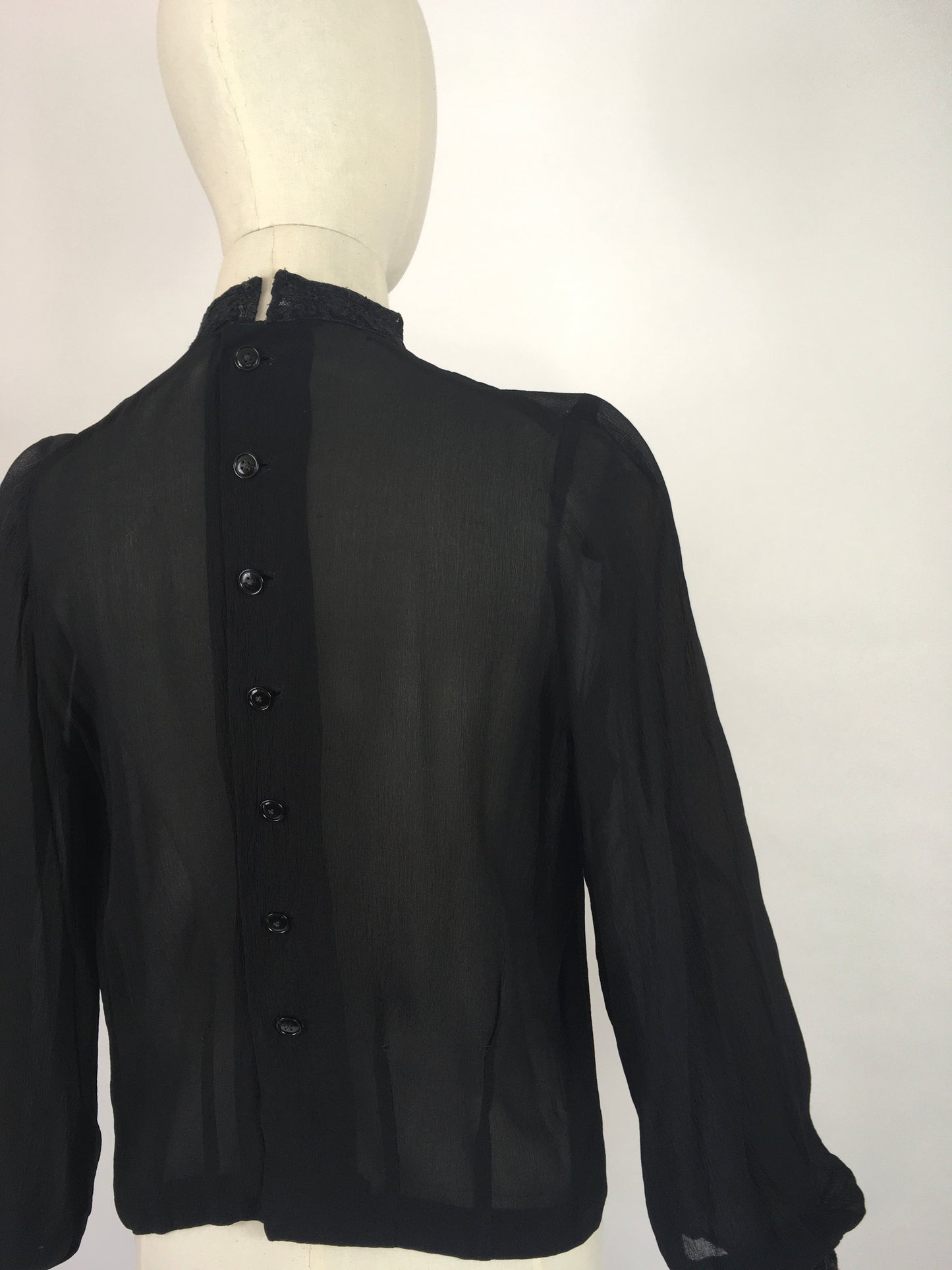 Original 1940’s Darling Sheer Black Blouse - With Beautiful Contrast Lace Detailing
