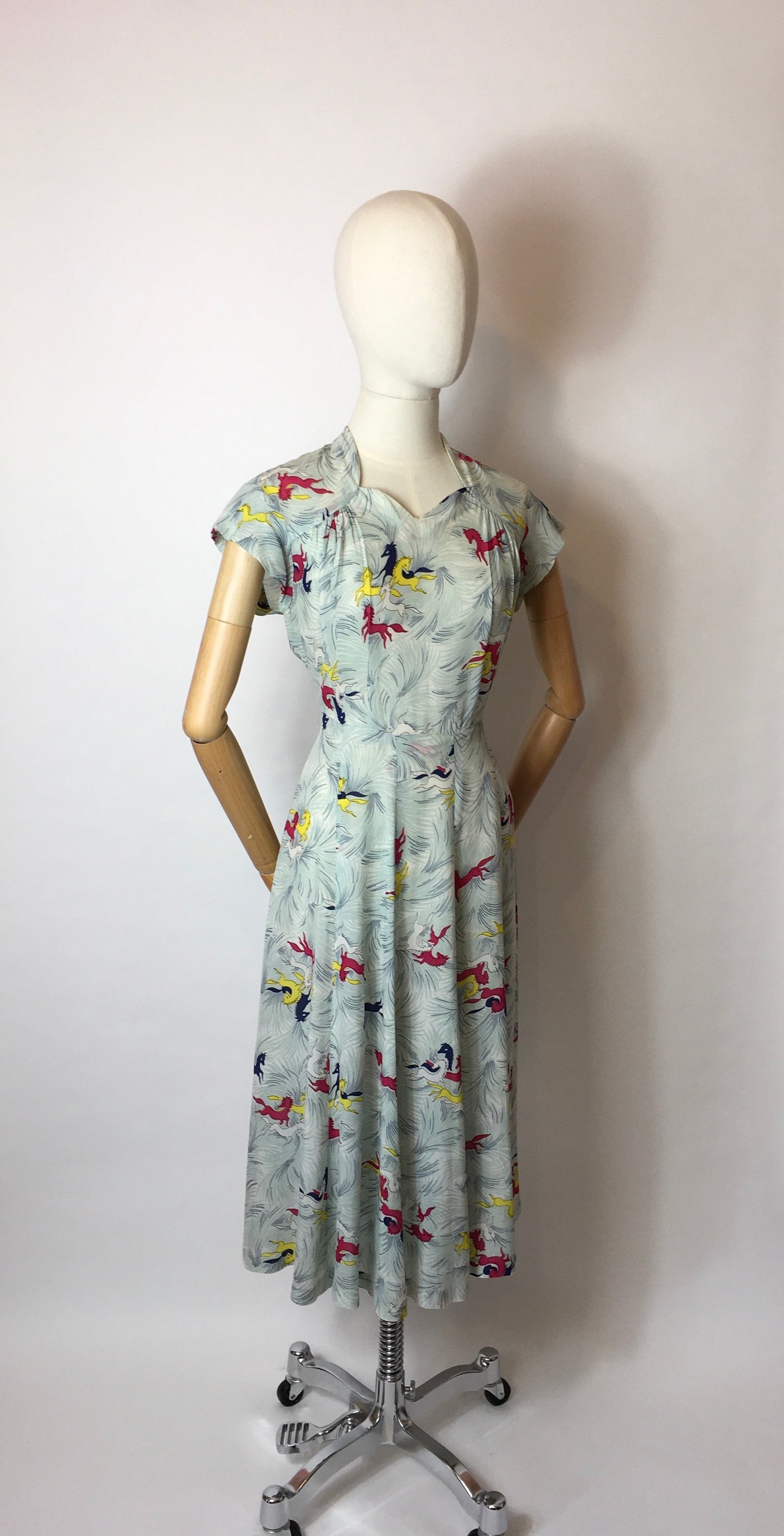 Original 1940’s Dancing Horses Print Dress - In a lovely Sheer Rayon Fabric