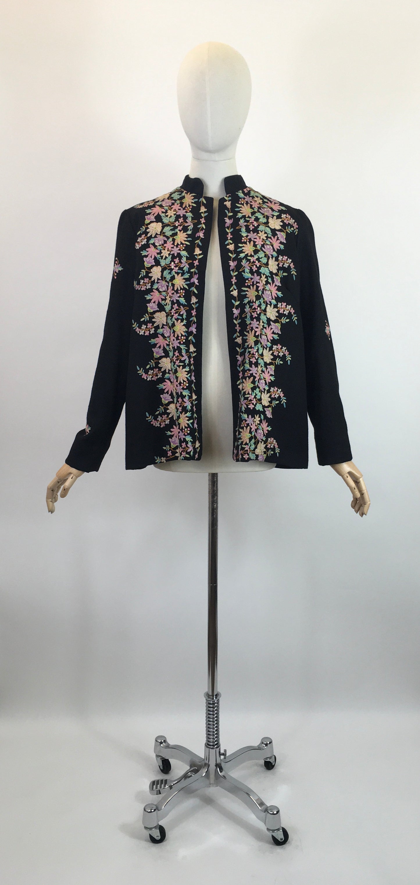 Original Late 1930's Early 1940's Edge to Edge Jacket - With Exquisite Embroidery Detailing in Pastels