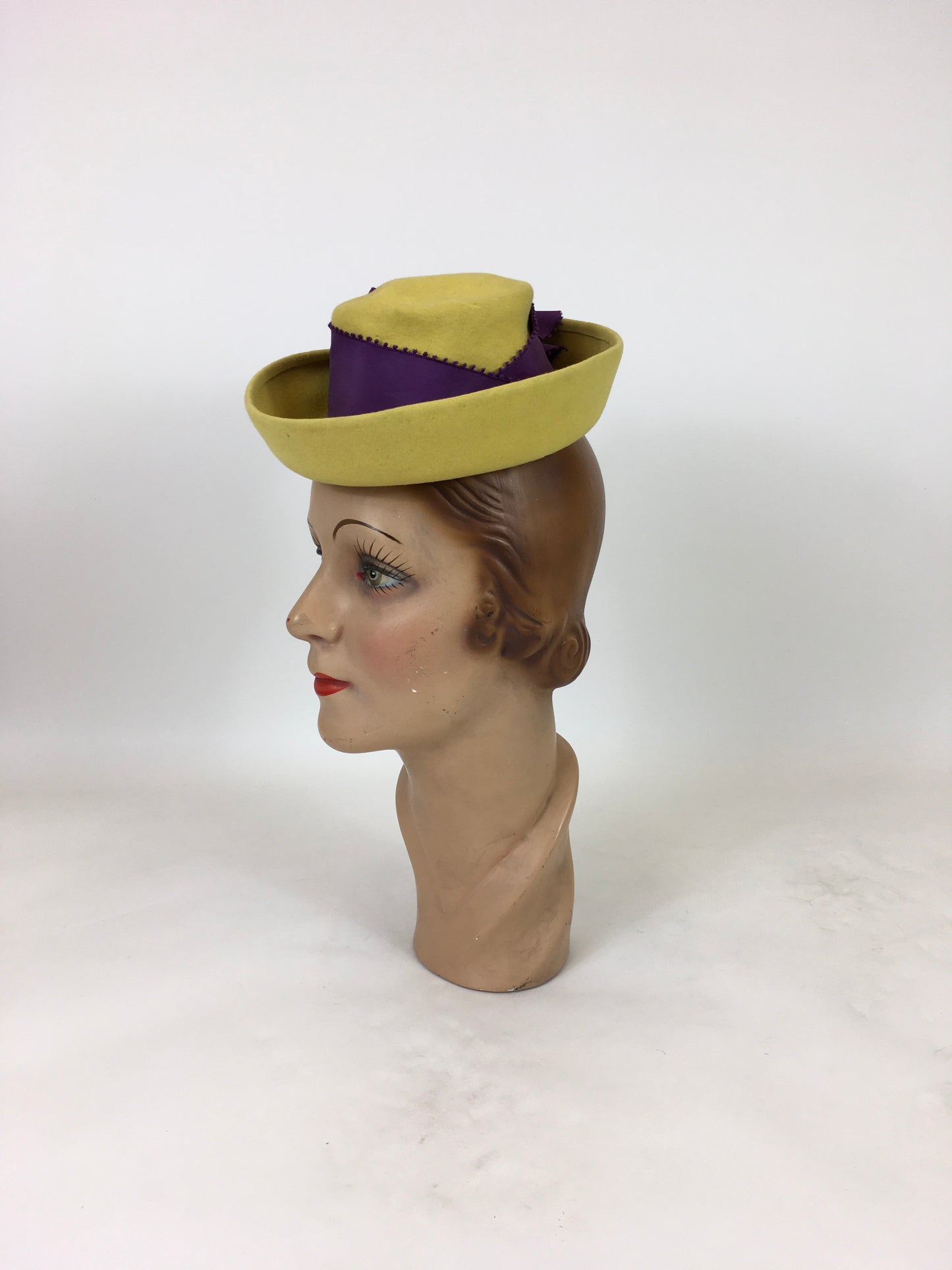 Original 1940's Sensational American Toy Tilt Hat - In Deep Yellow and Cadbury Purple
