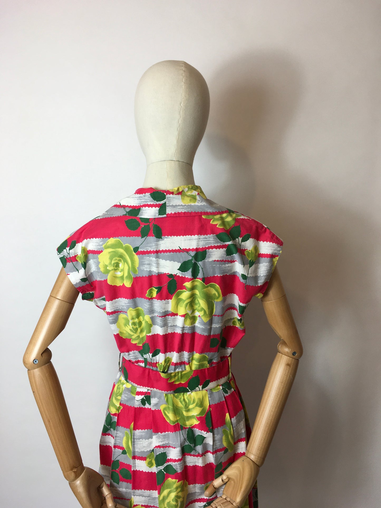 Original 1950s Cotton Day Dress - In a Fabulous Floral Cotton in Bright Pinks, Yellows & Greens