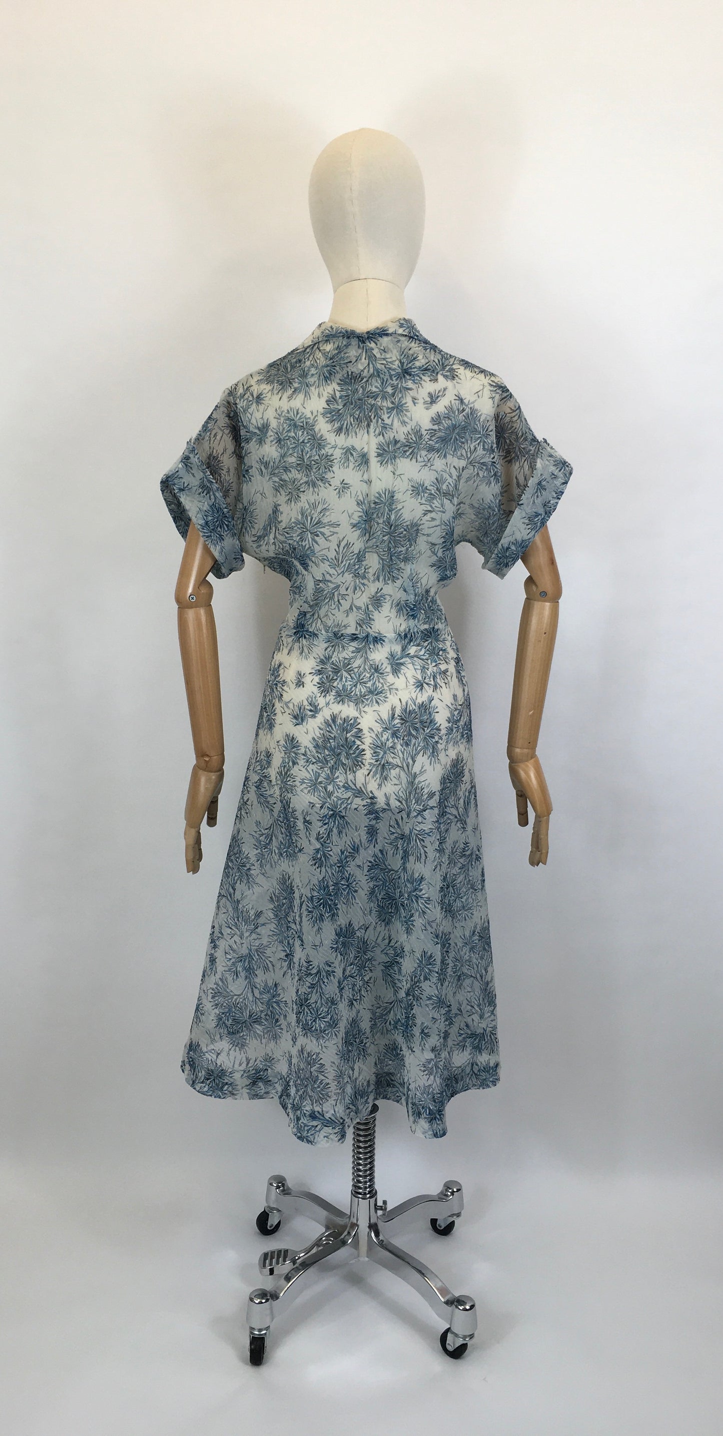 Original Early 1950’s Sheer Nylon Floral Dress - In A Lovely Soft Blue Floral