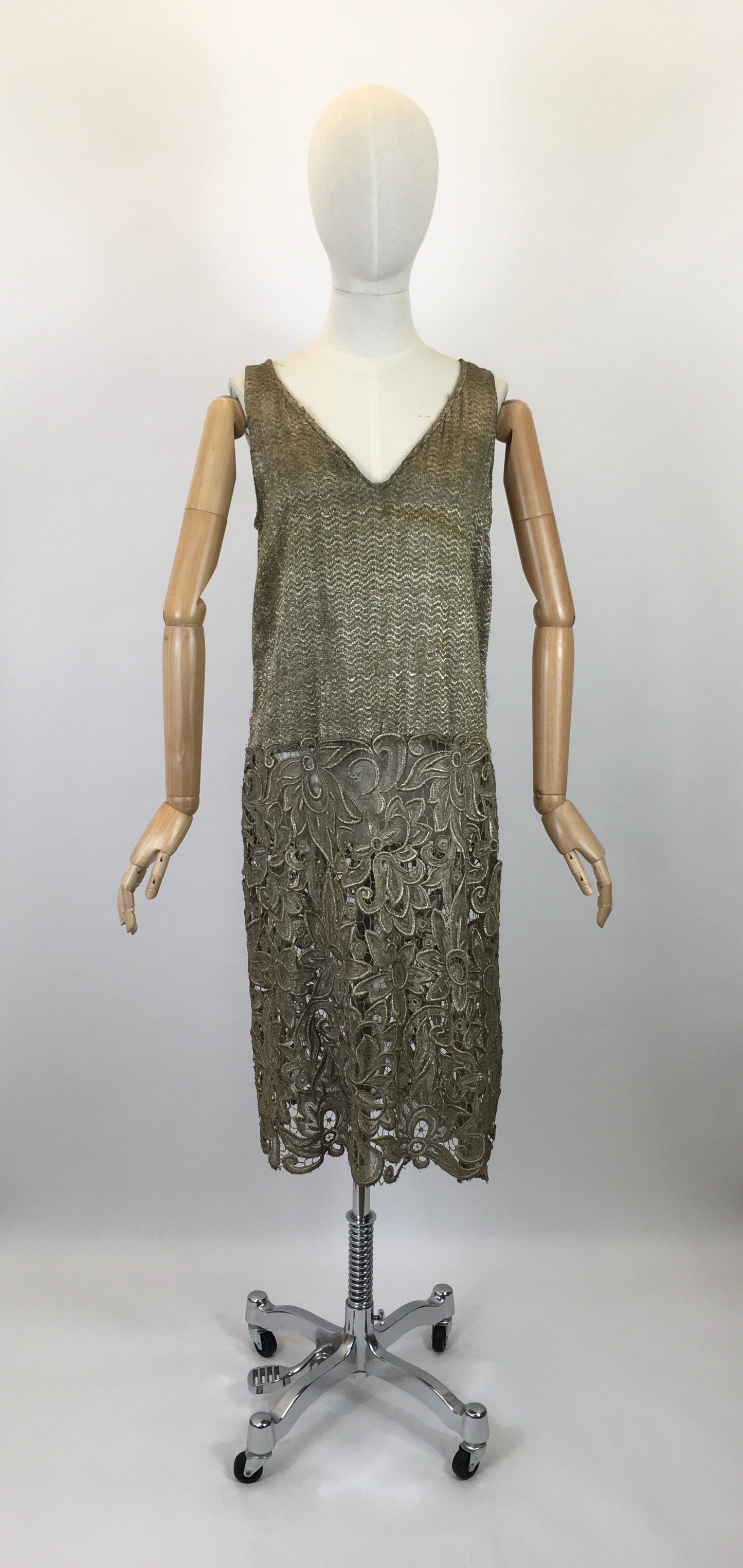 Original 1920's Sensational Gold Lame Dress with Fretwork Floral - Worn in 1926 For The Original Owners Wedding