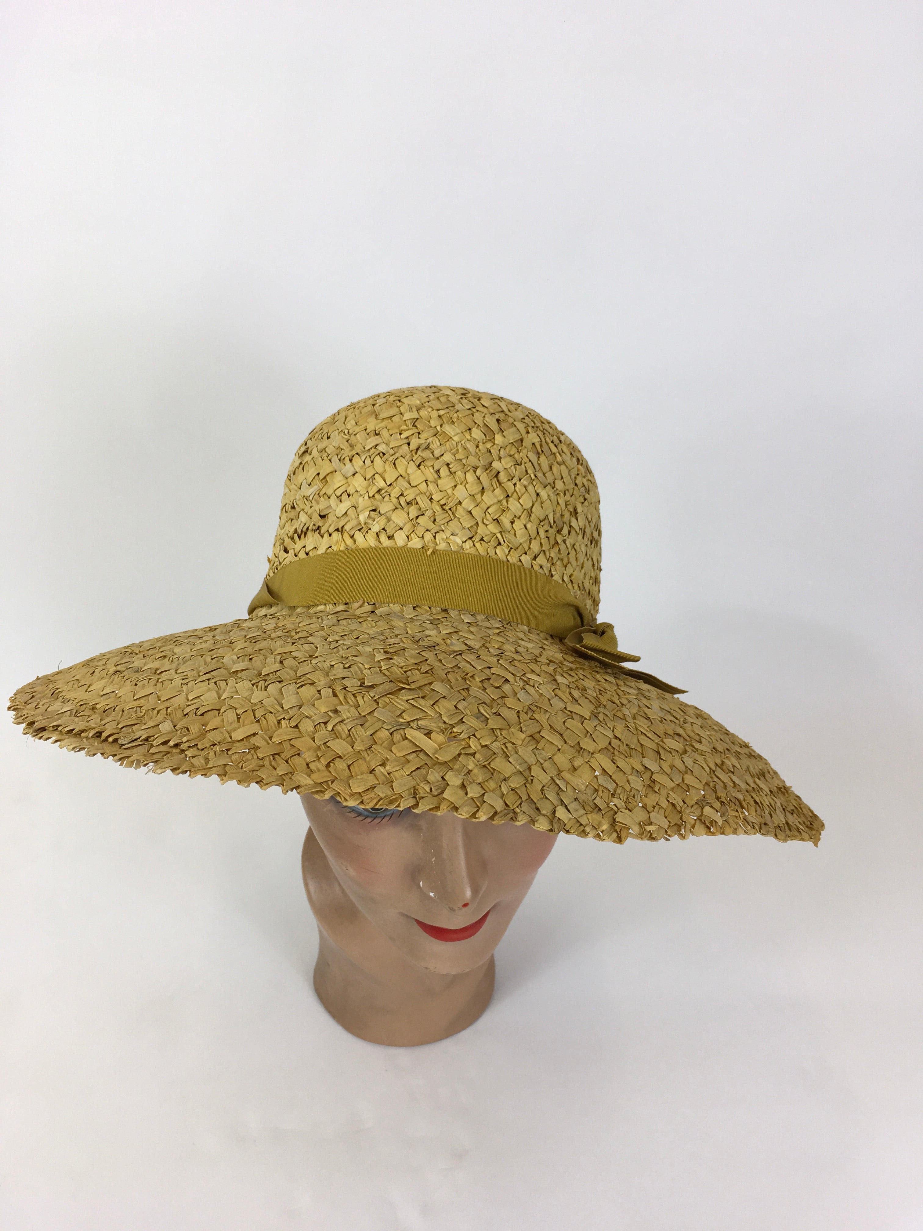 1950s open crown picture hat | shipping vintage raffia portrait hat