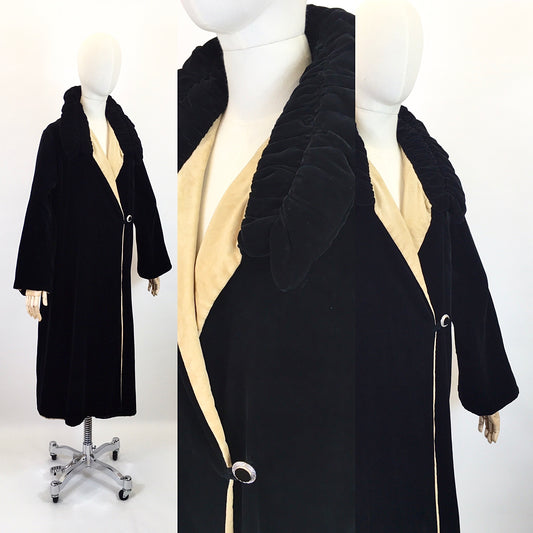 Original Early 1920's Sensational Opera Coat - In A Sumptuous Black Silk Velvet with Divine Collar