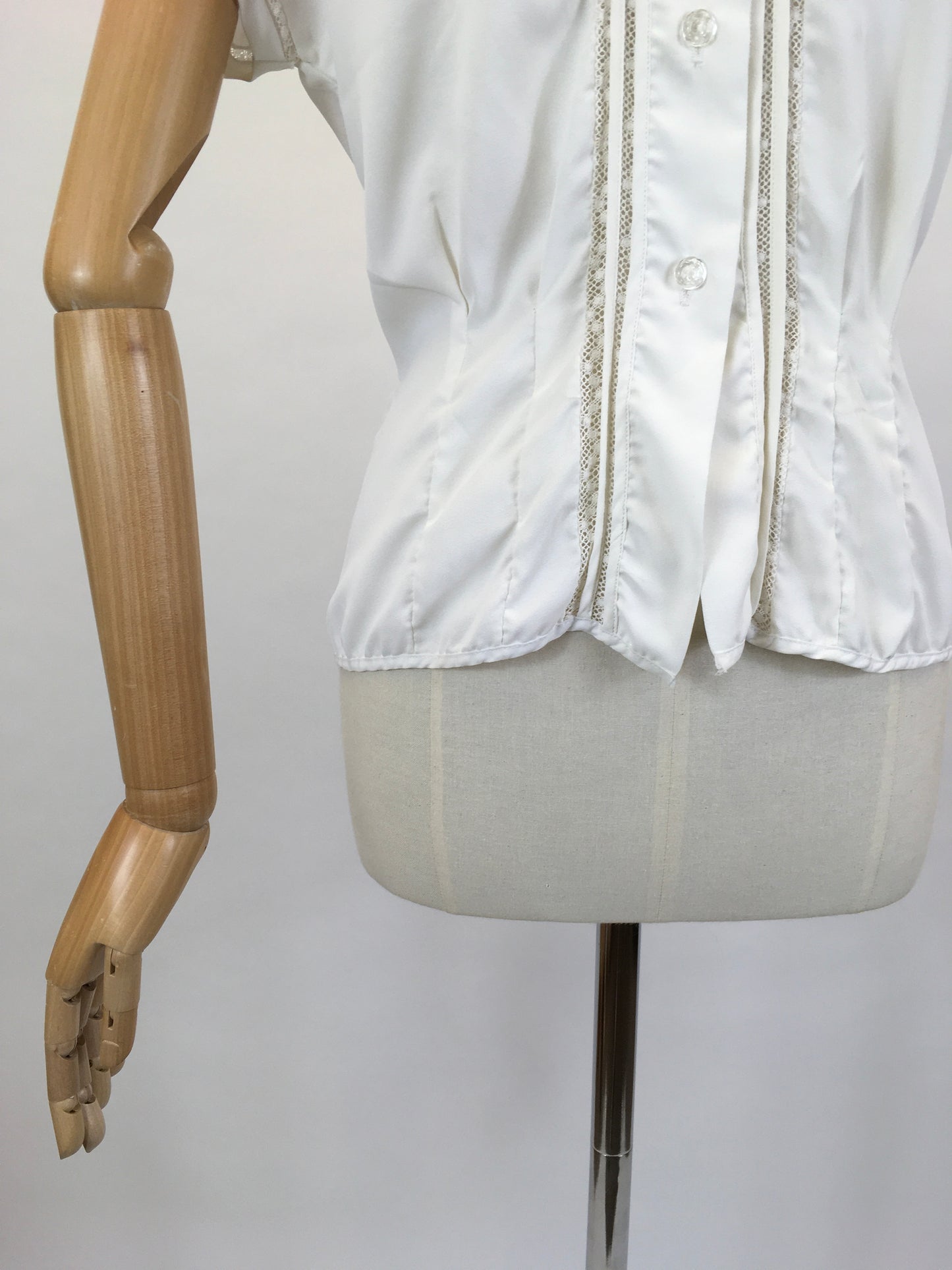 Original 1950’s ‘ Weber’ Blouse in Crisp White - Featuring Lace and Pintuck Detailing to the Bodice